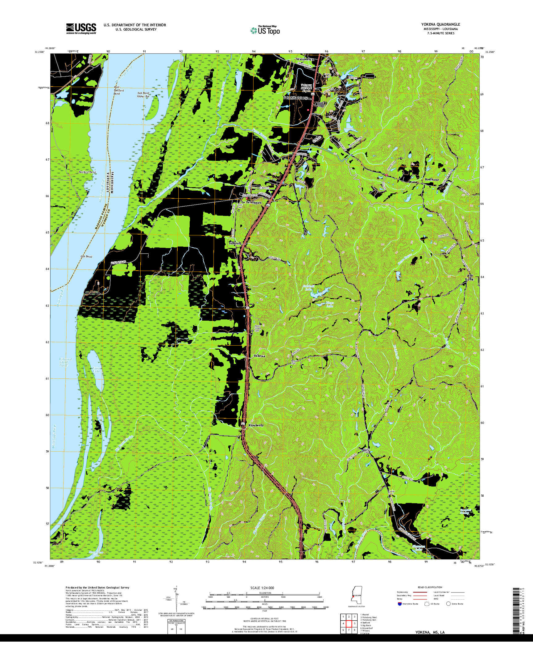 USGS US TOPO 7.5-MINUTE MAP FOR YOKENA, MS,LA 2018