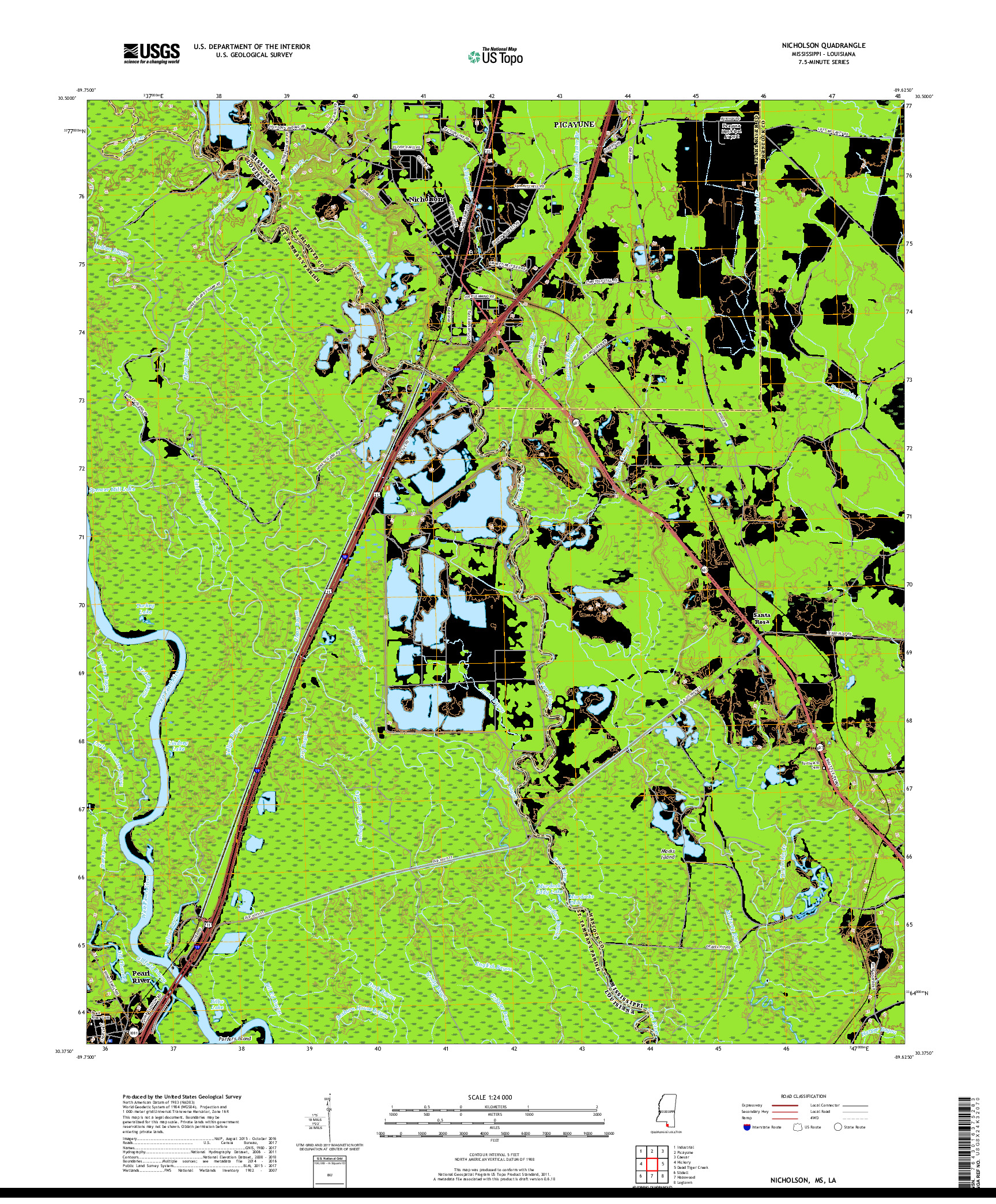 USGS US TOPO 7.5-MINUTE MAP FOR NICHOLSON, MS,LA 2018
