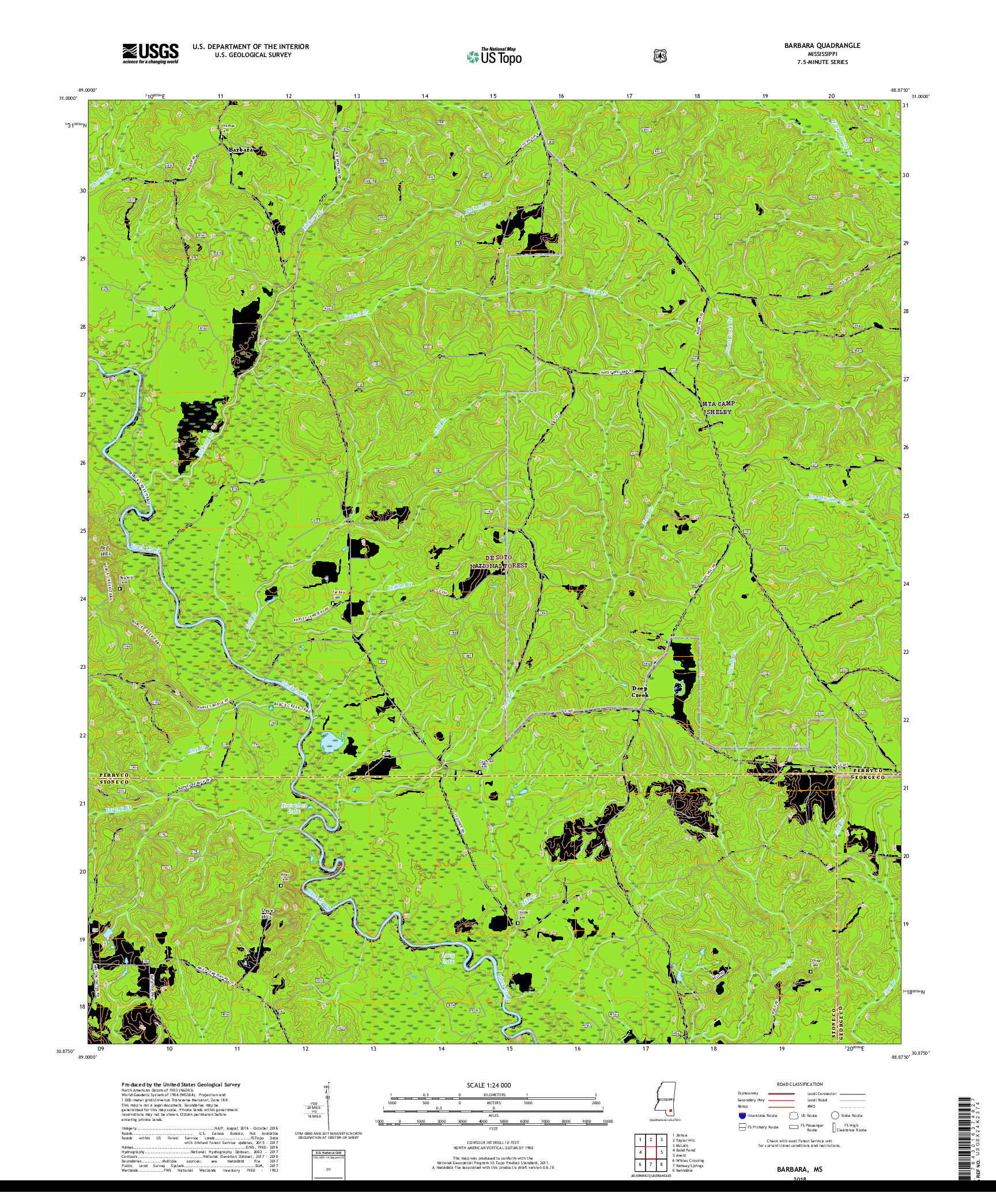 USGS US TOPO 7.5-MINUTE MAP FOR BARBARA, MS 2018