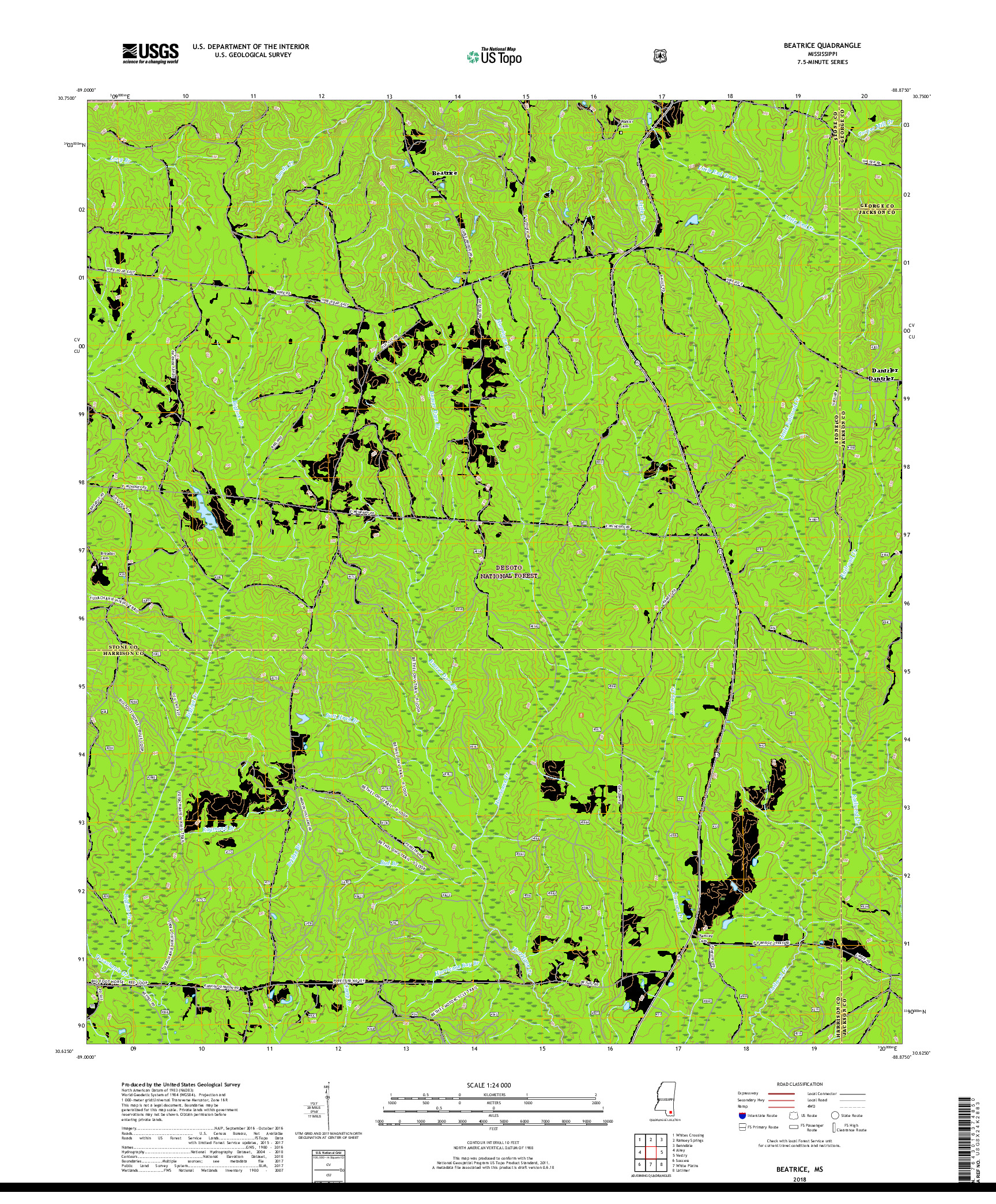 USGS US TOPO 7.5-MINUTE MAP FOR BEATRICE, MS 2018