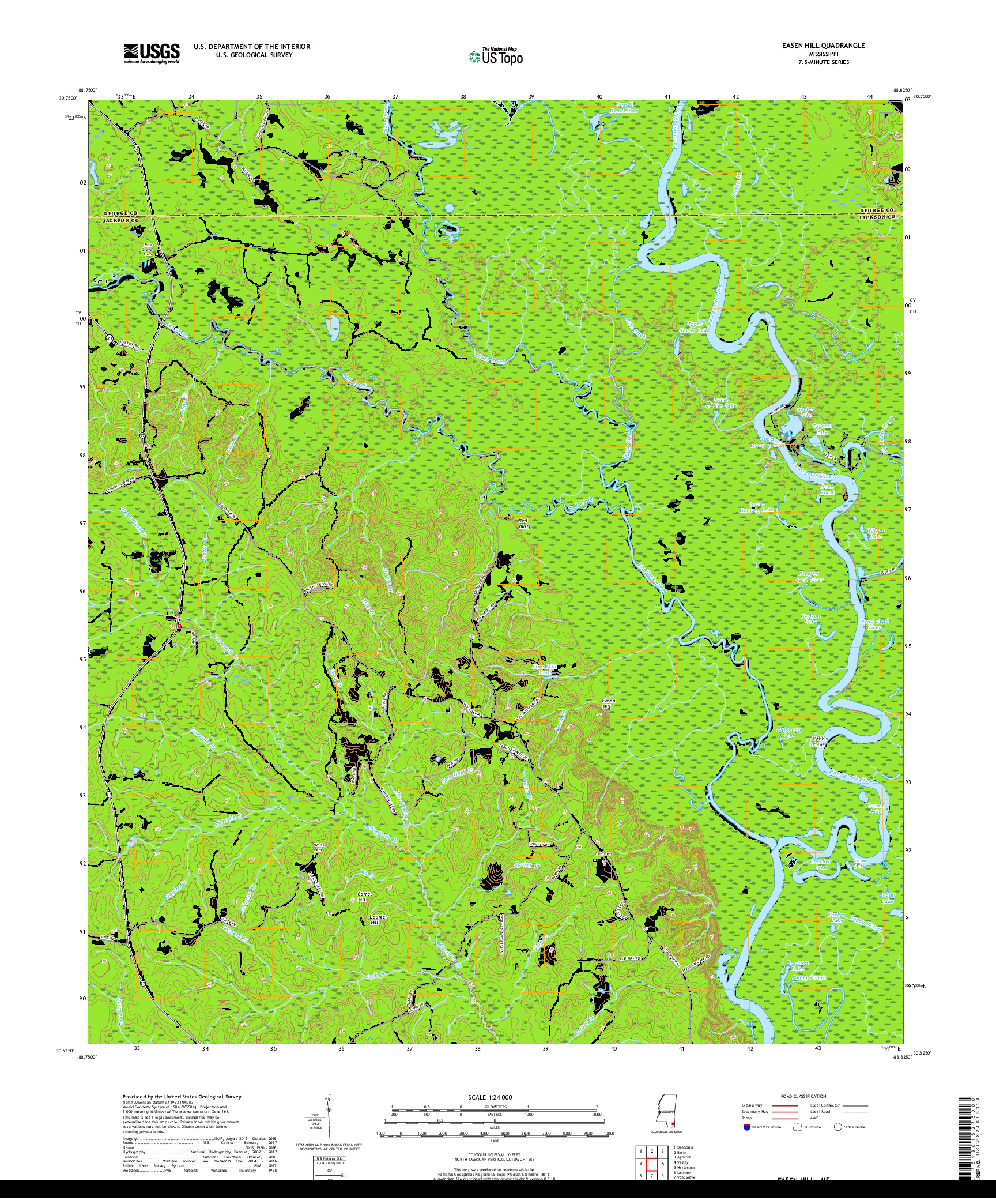 USGS US TOPO 7.5-MINUTE MAP FOR EASEN HILL, MS 2018