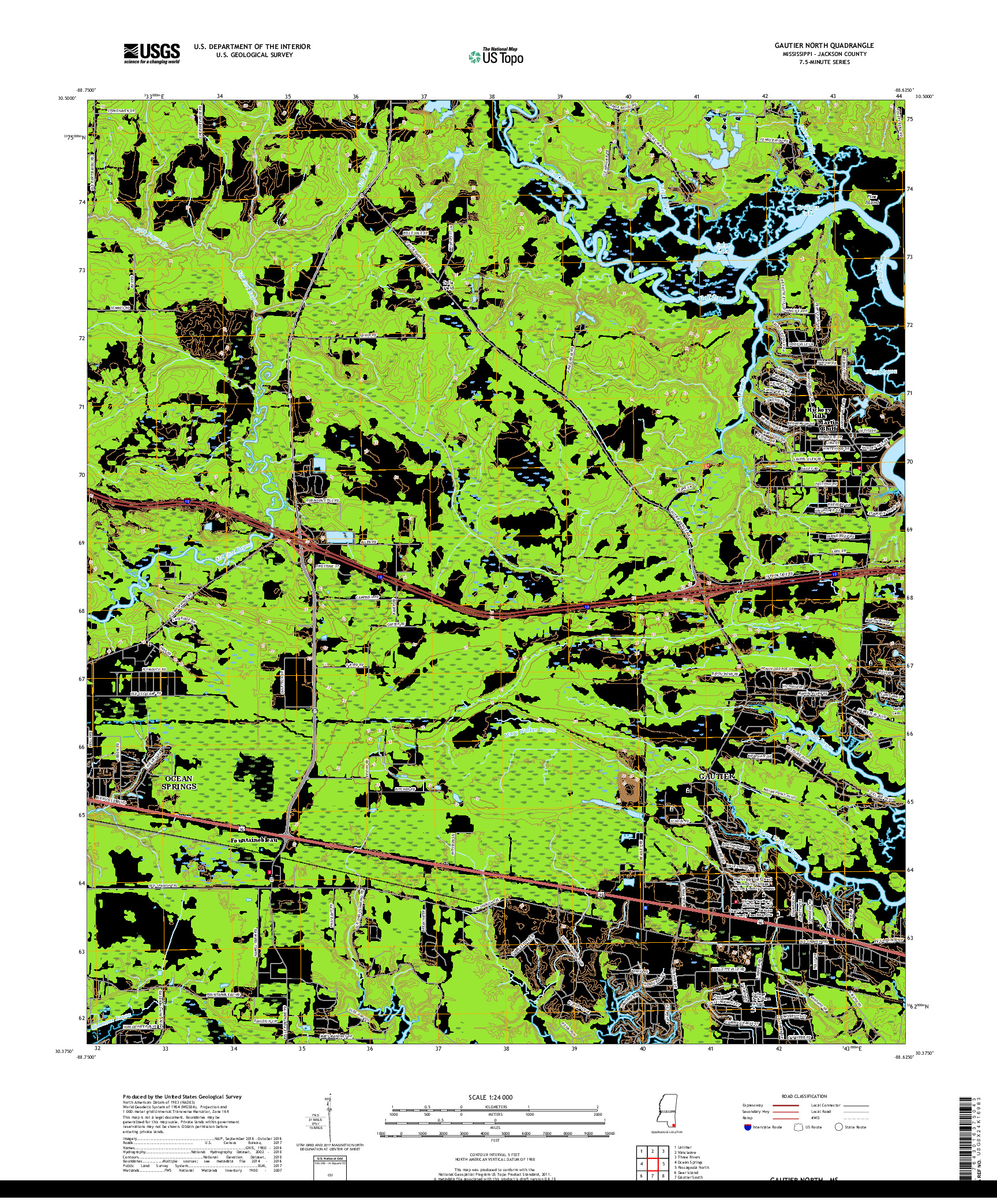 USGS US TOPO 7.5-MINUTE MAP FOR GAUTIER NORTH, MS 2018