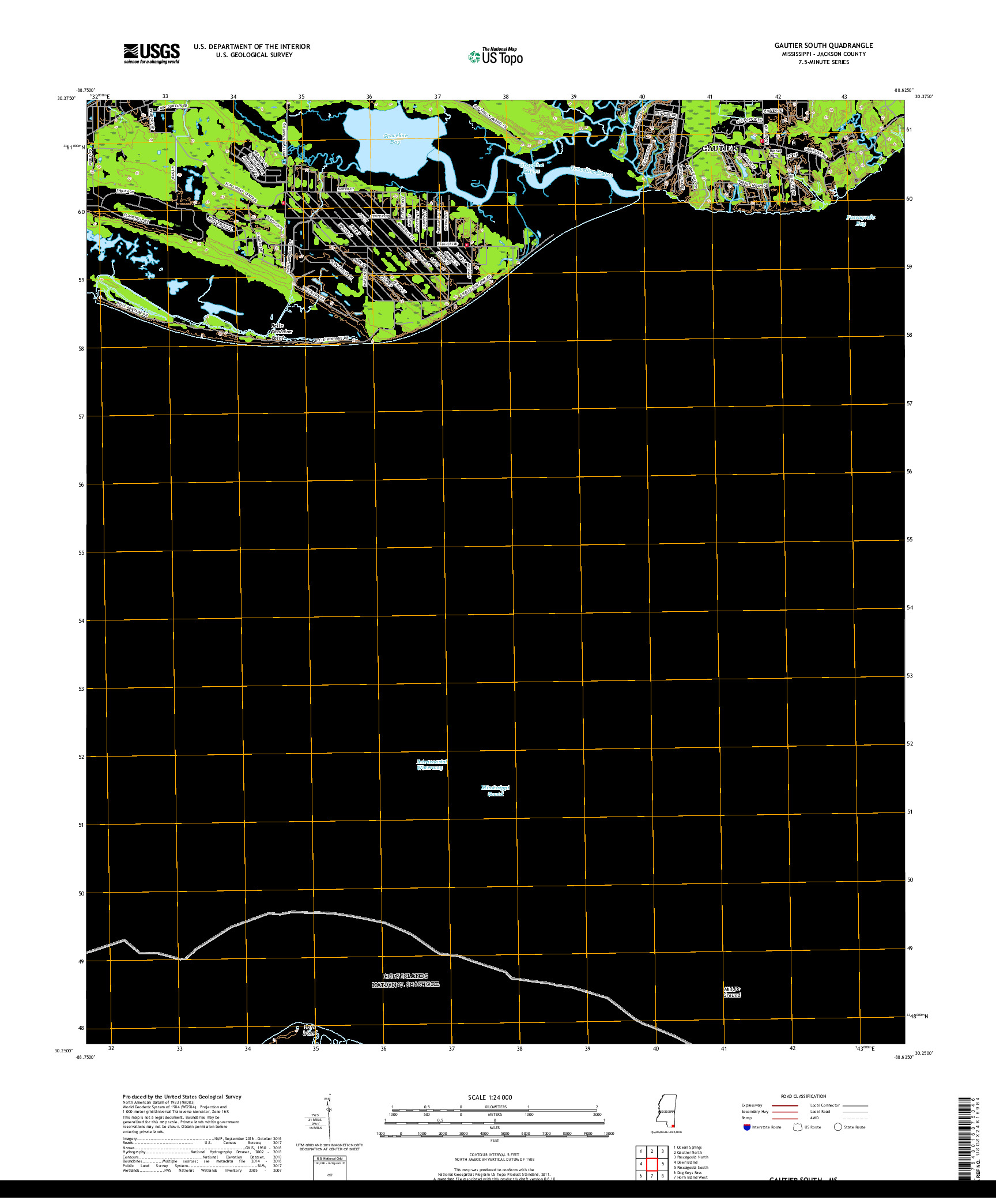 USGS US TOPO 7.5-MINUTE MAP FOR GAUTIER SOUTH, MS 2018