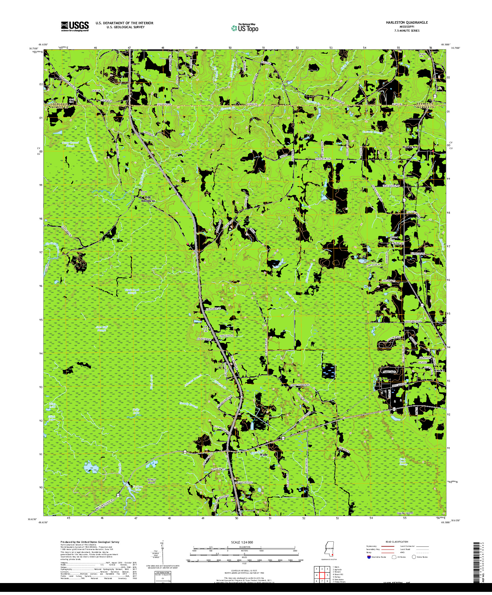 USGS US TOPO 7.5-MINUTE MAP FOR HARLESTON, MS 2018