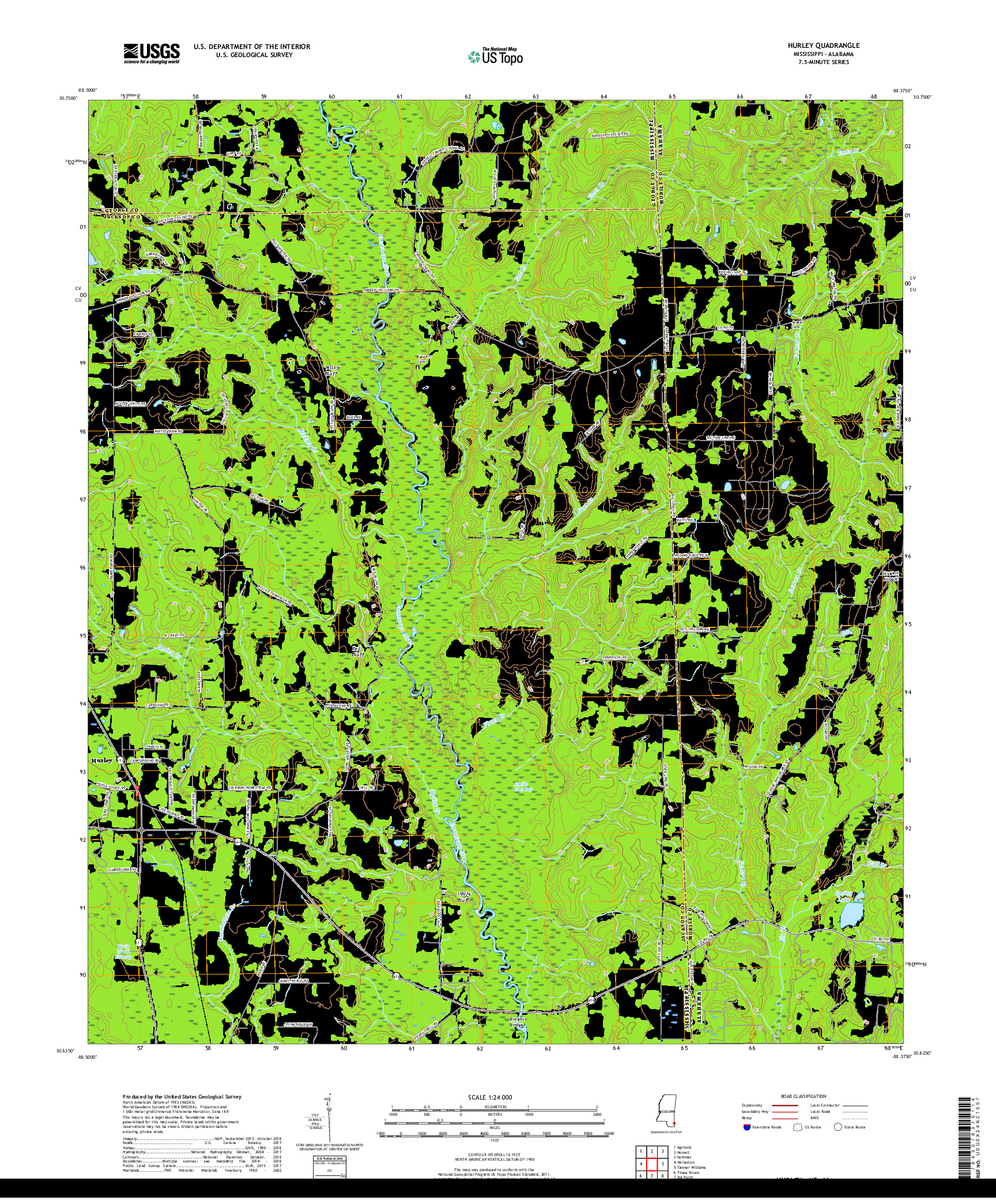 USGS US TOPO 7.5-MINUTE MAP FOR HURLEY, MS,AL 2018