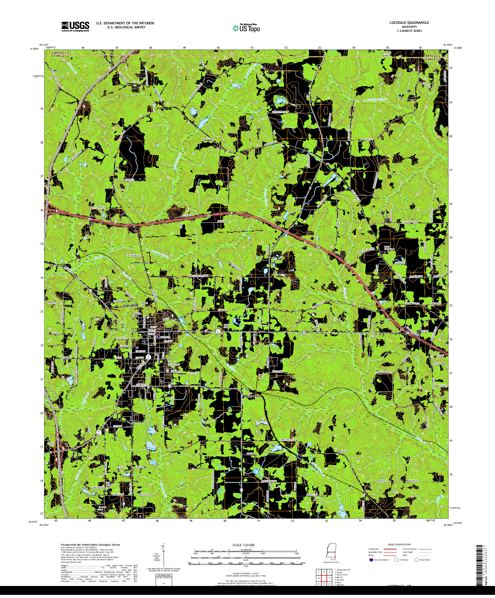 USGS US TOPO 7.5-MINUTE MAP FOR LUCEDALE, MS 2018