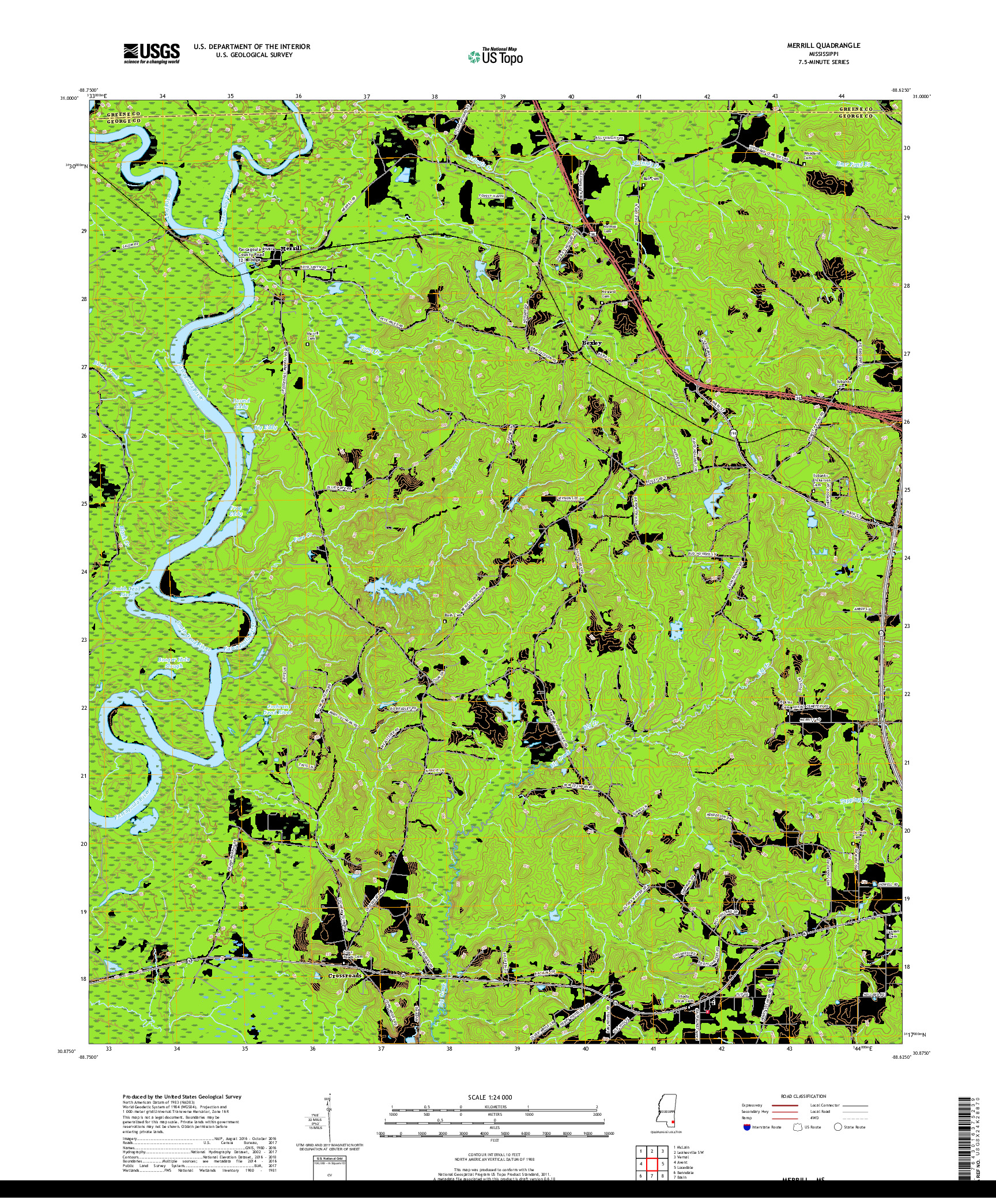 USGS US TOPO 7.5-MINUTE MAP FOR MERRILL, MS 2018