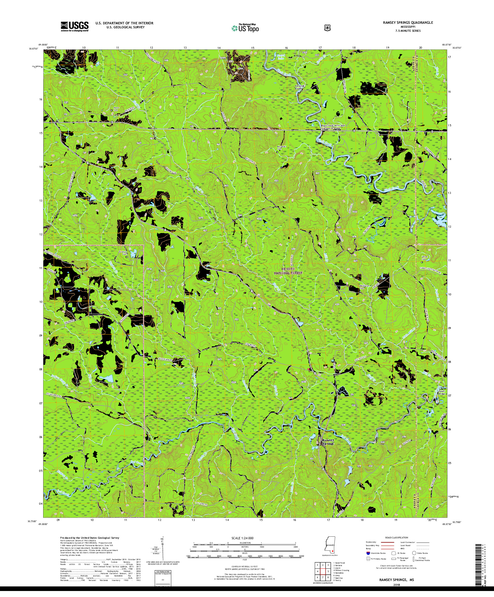 USGS US TOPO 7.5-MINUTE MAP FOR RAMSEY SPRINGS, MS 2018