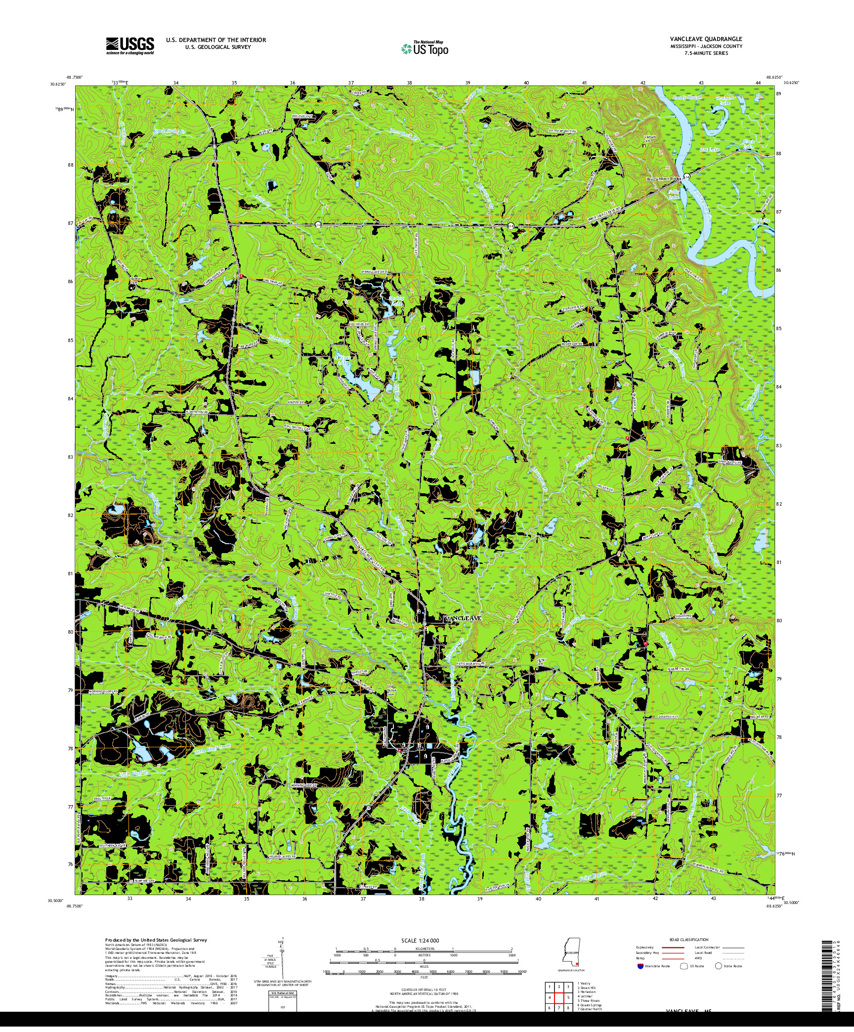 USGS US TOPO 7.5-MINUTE MAP FOR VANCLEAVE, MS 2018