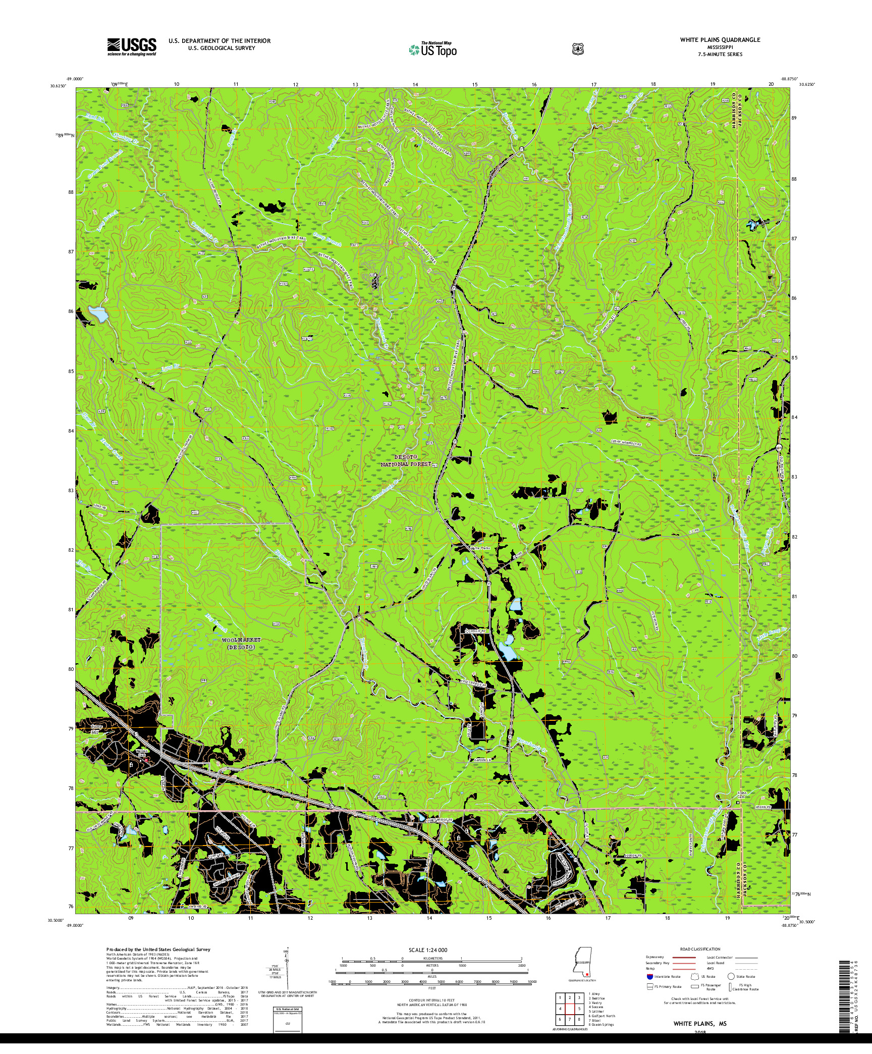 USGS US TOPO 7.5-MINUTE MAP FOR WHITE PLAINS, MS 2018