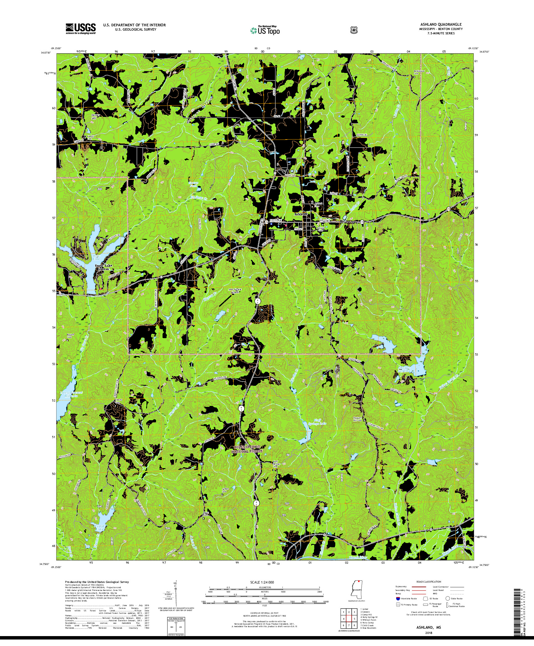 USGS US TOPO 7.5-MINUTE MAP FOR ASHLAND, MS 2018