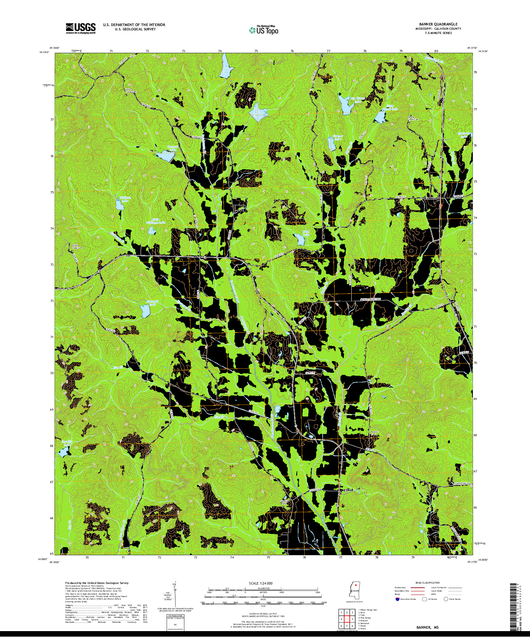 USGS US TOPO 7.5-MINUTE MAP FOR BANNER, MS 2018