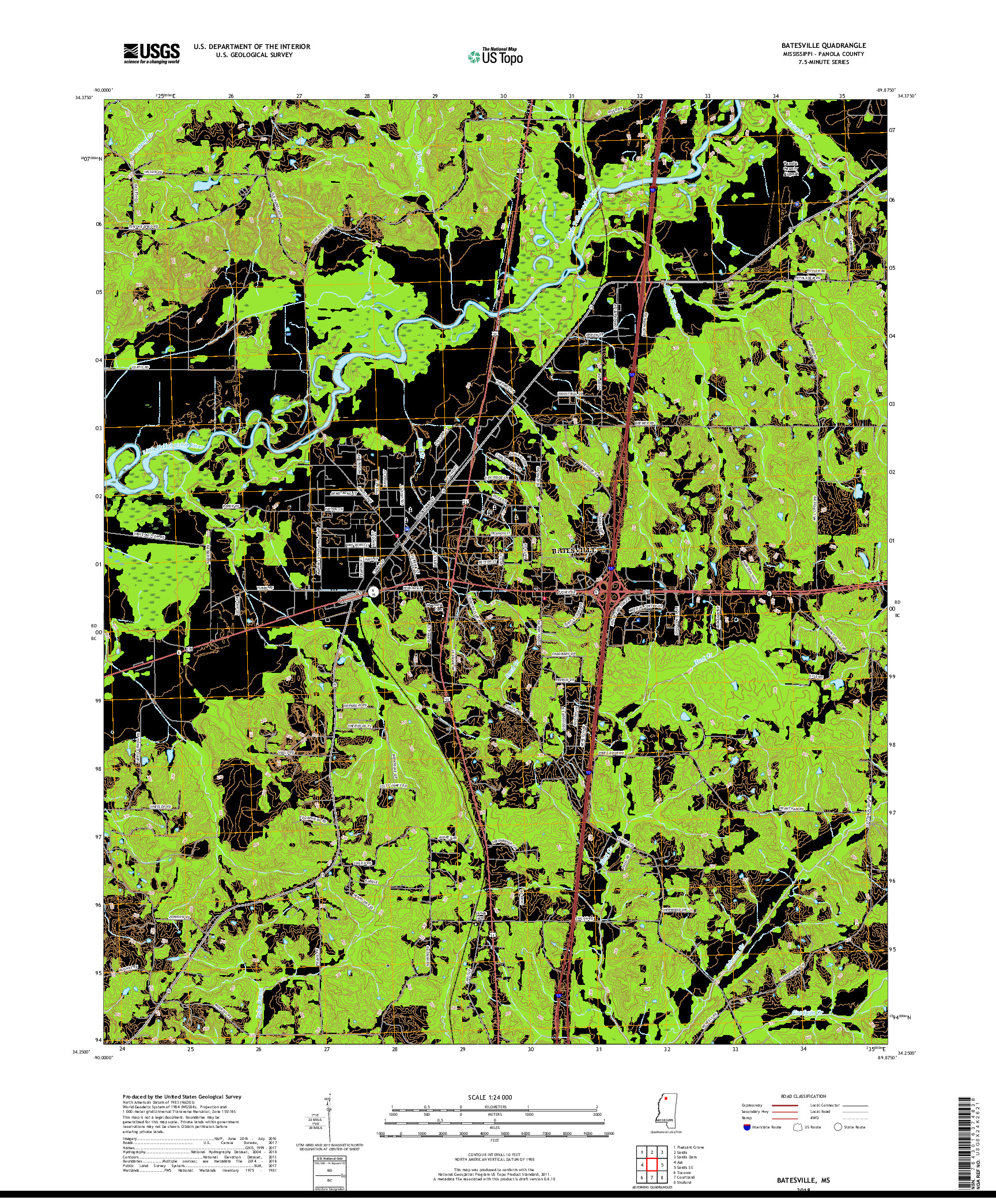 USGS US TOPO 7.5-MINUTE MAP FOR BATESVILLE, MS 2018