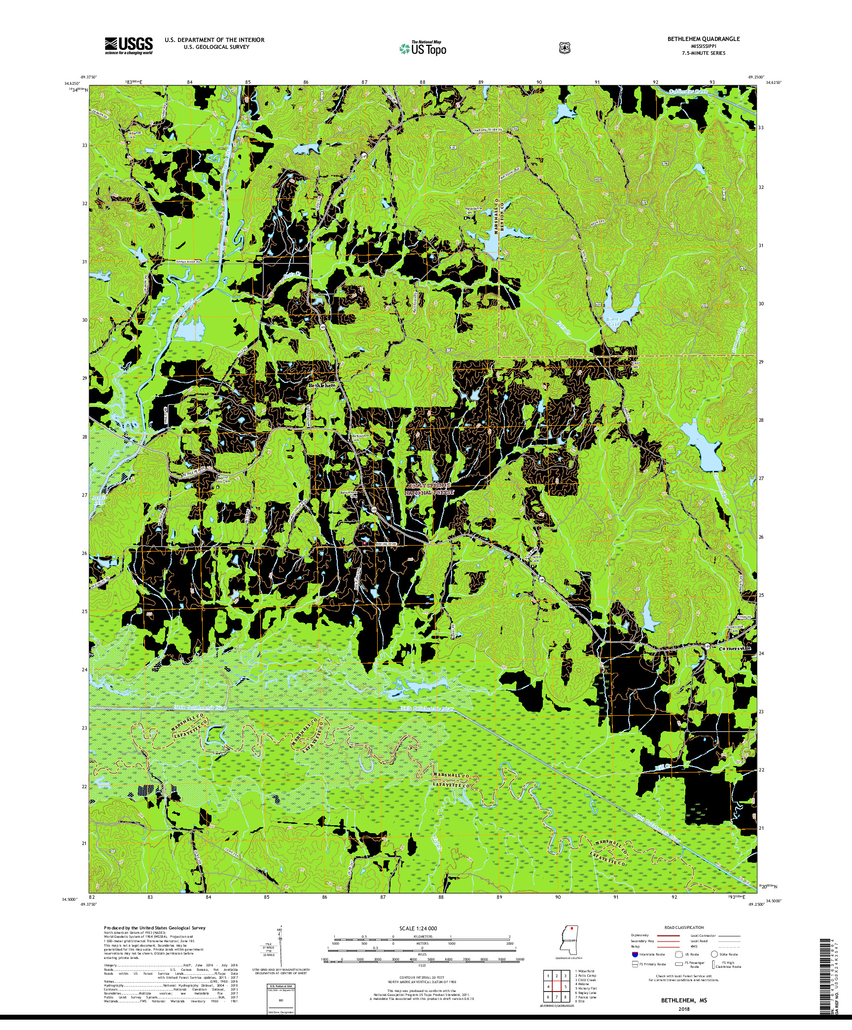 USGS US TOPO 7.5-MINUTE MAP FOR BETHLEHEM, MS 2018