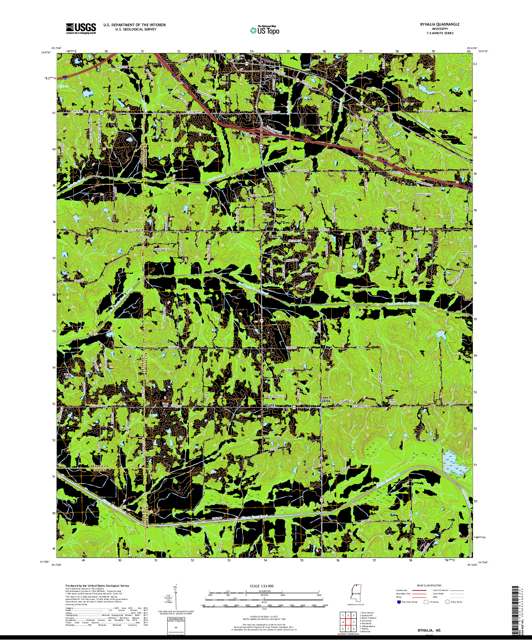 USGS US TOPO 7.5-MINUTE MAP FOR BYHALIA, MS 2018