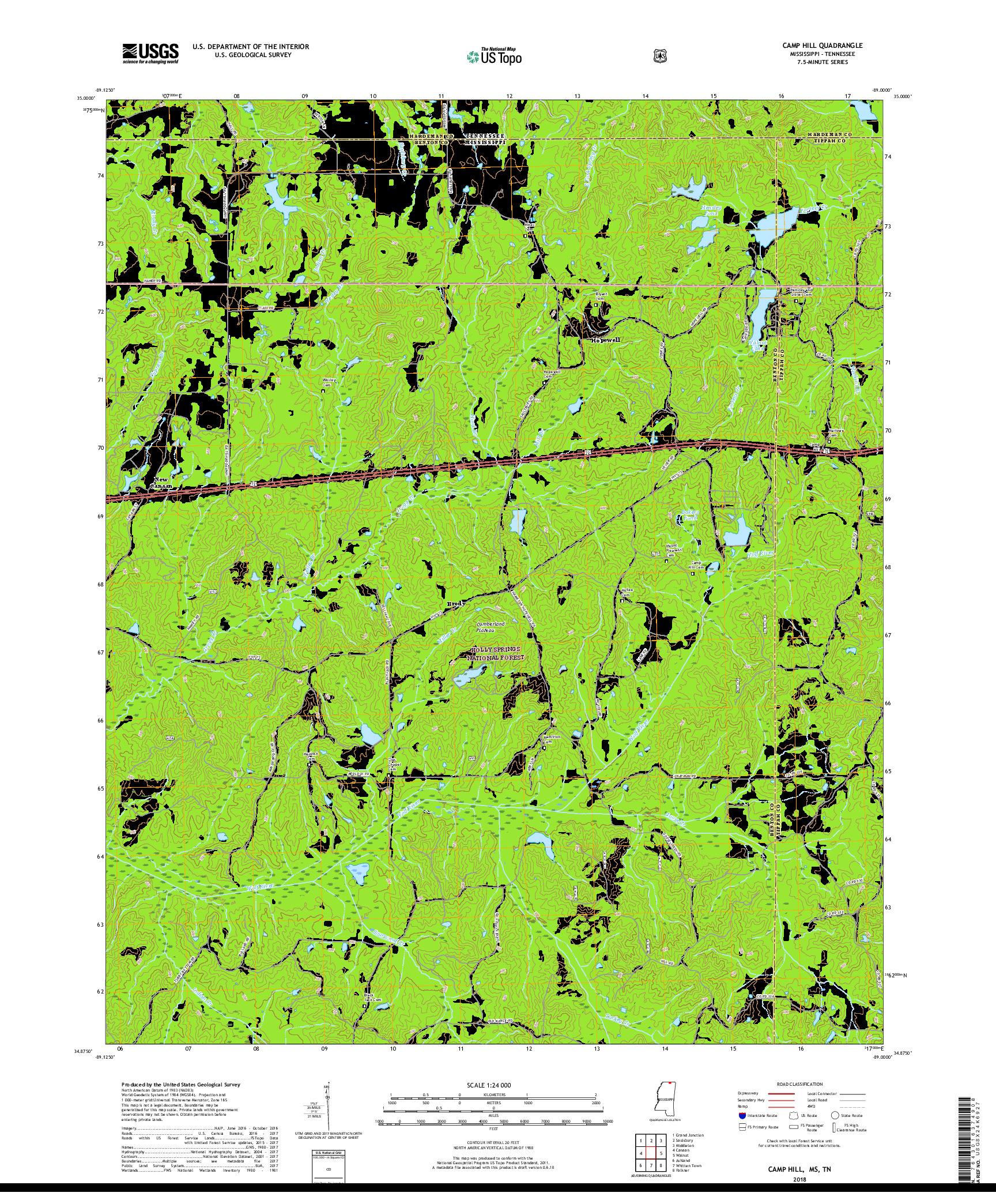 USGS US TOPO 7.5-MINUTE MAP FOR CAMP HILL, MS,TN 2018