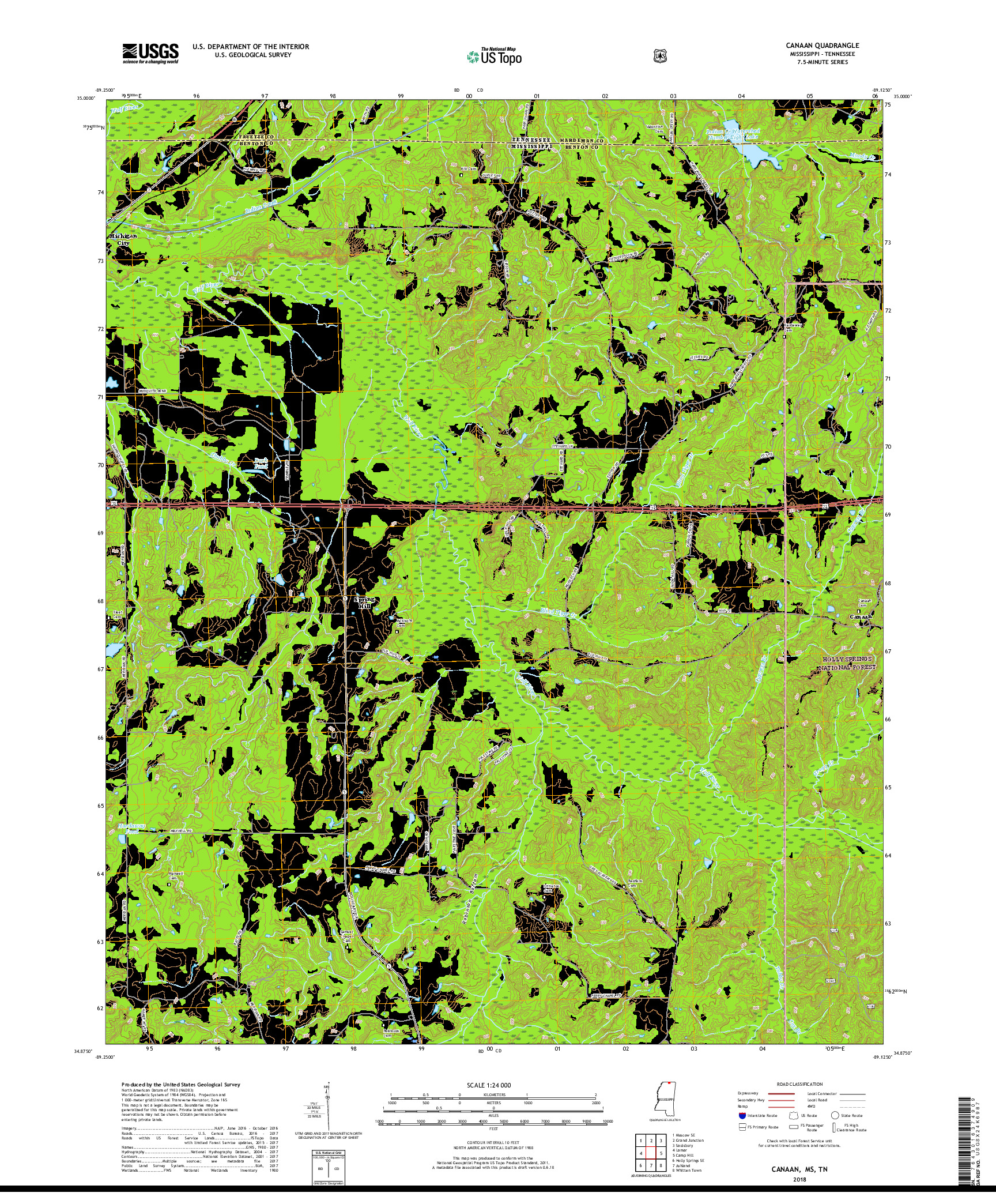 USGS US TOPO 7.5-MINUTE MAP FOR CANAAN, MS,TN 2018