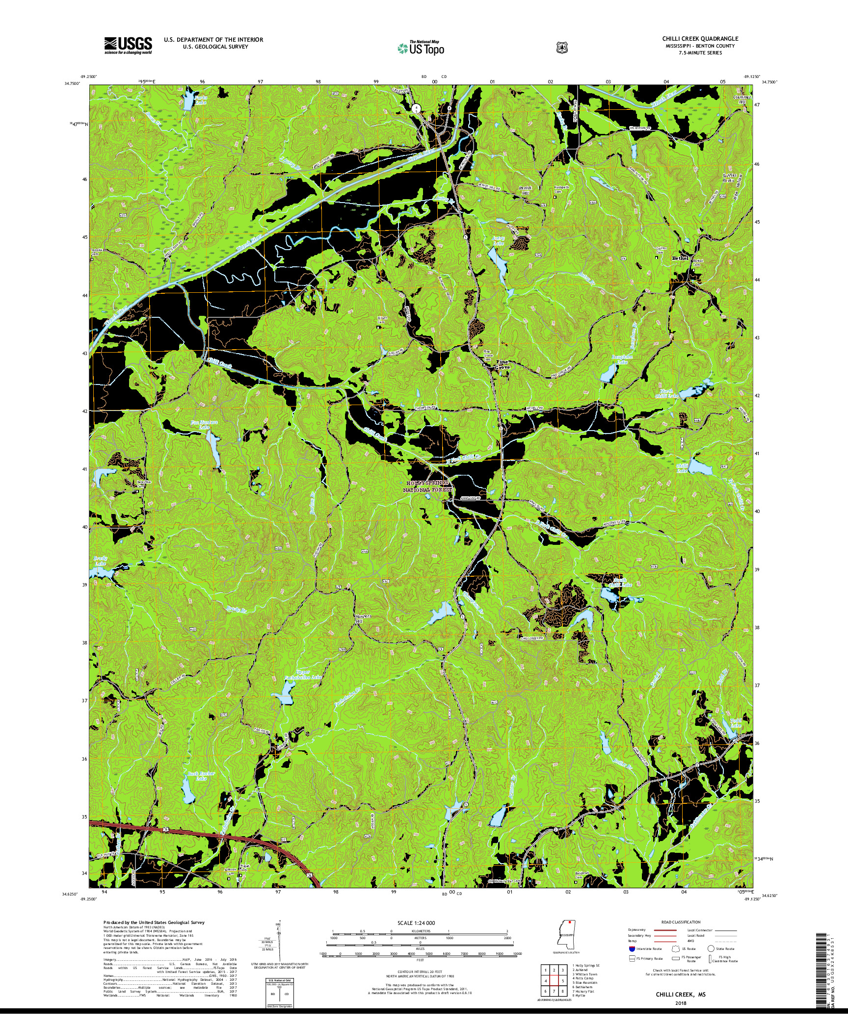 USGS US TOPO 7.5-MINUTE MAP FOR CHILLI CREEK, MS 2018