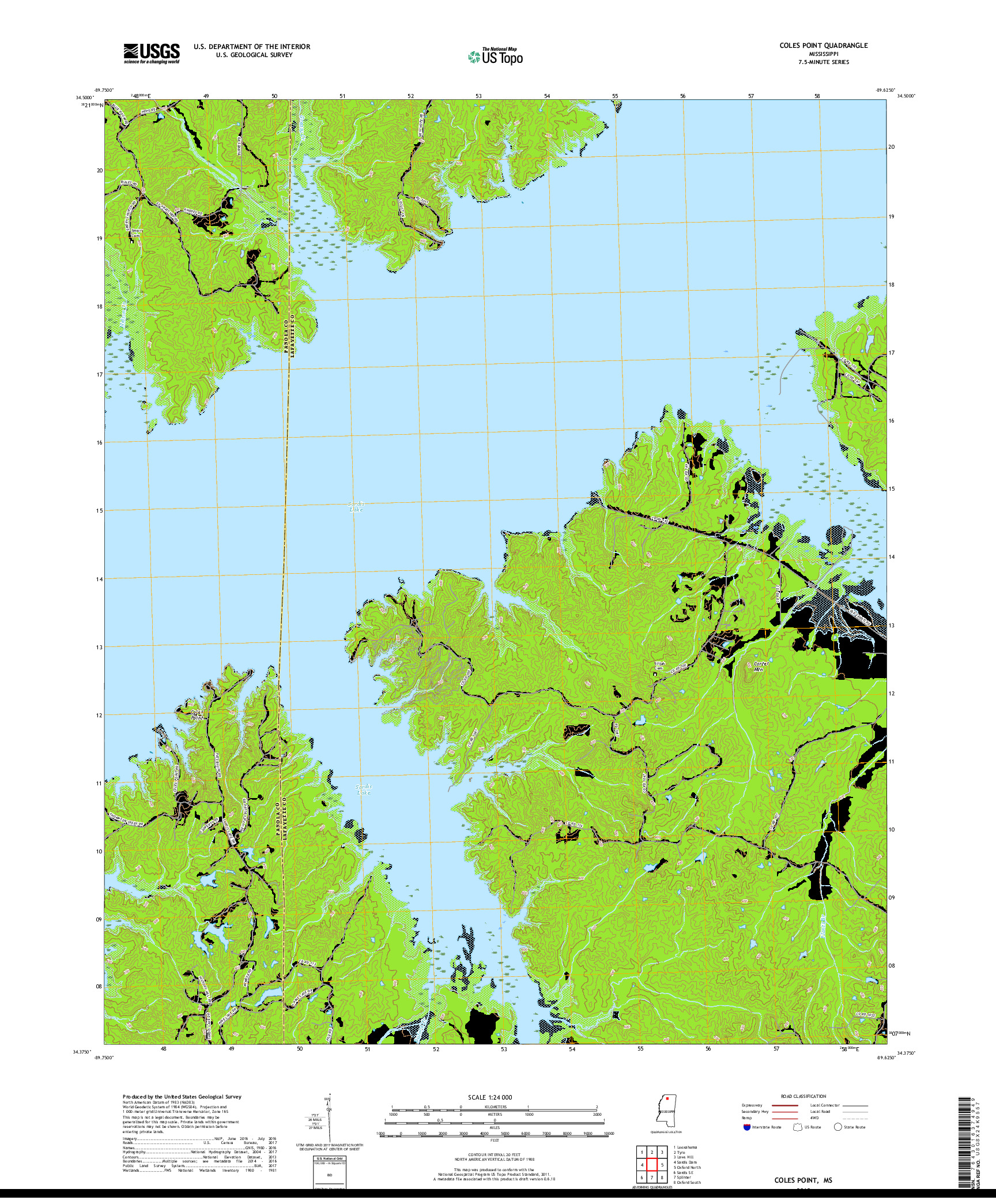 USGS US TOPO 7.5-MINUTE MAP FOR COLES POINT, MS 2018