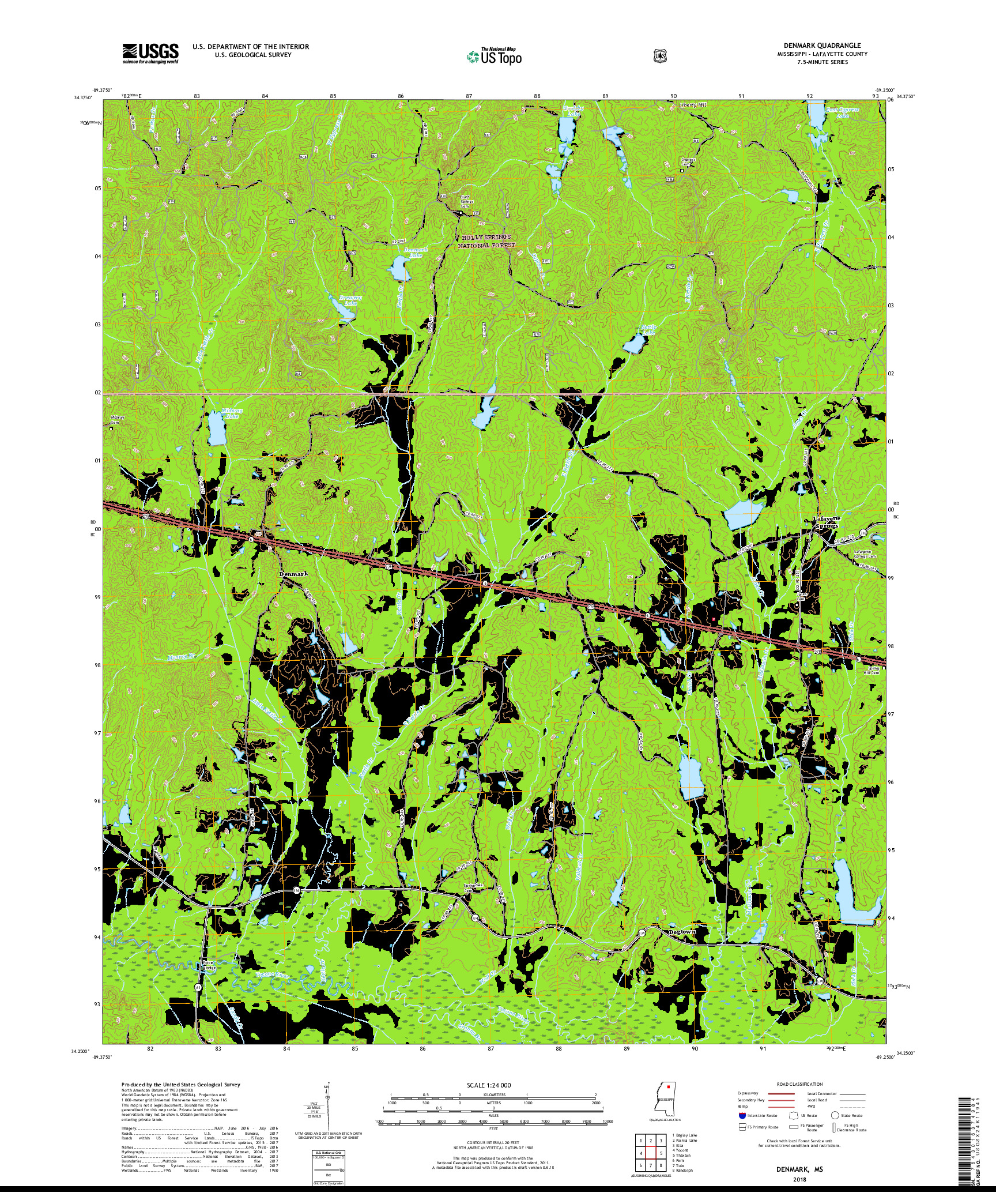 USGS US TOPO 7.5-MINUTE MAP FOR DENMARK, MS 2018