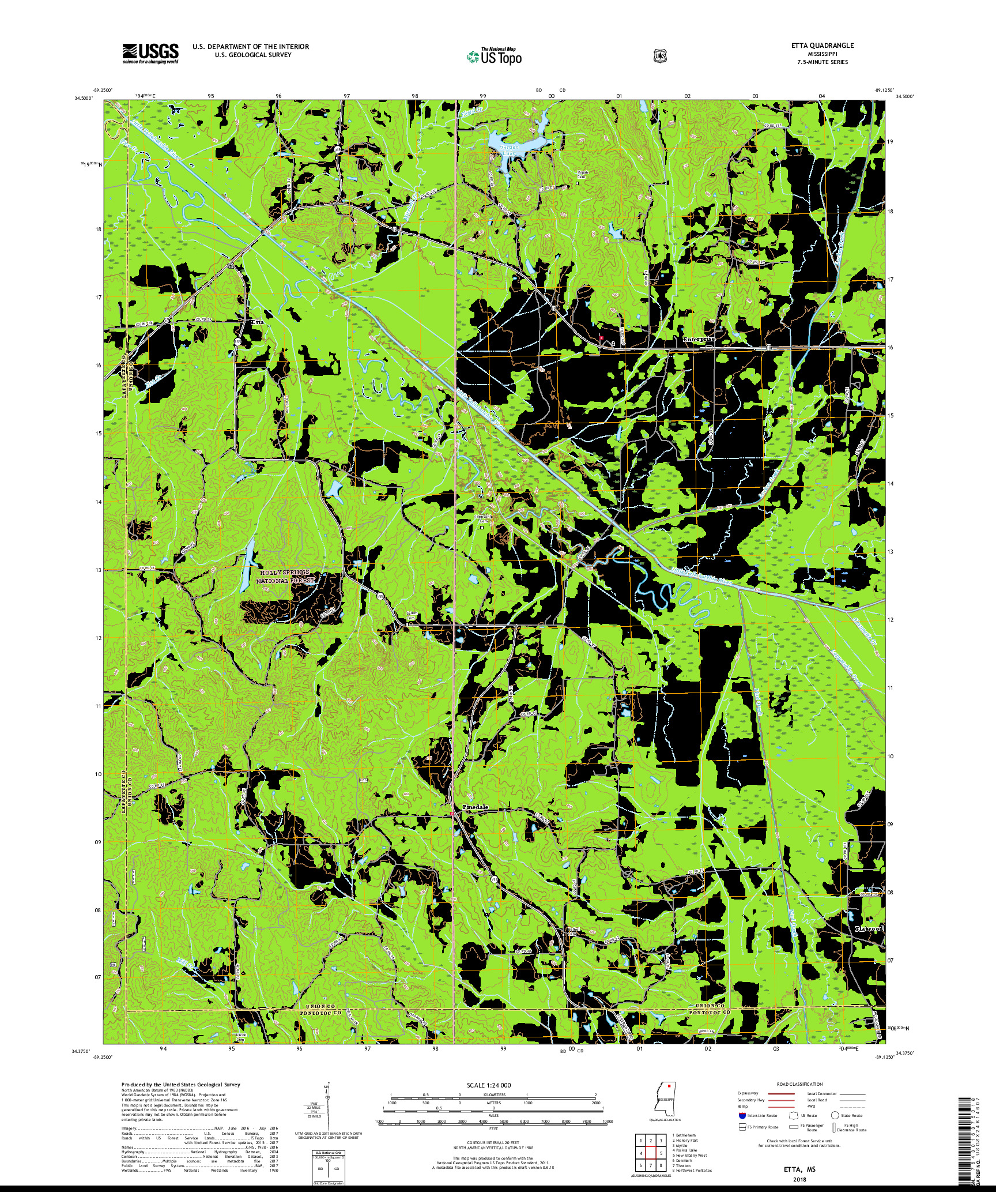 USGS US TOPO 7.5-MINUTE MAP FOR ETTA, MS 2018