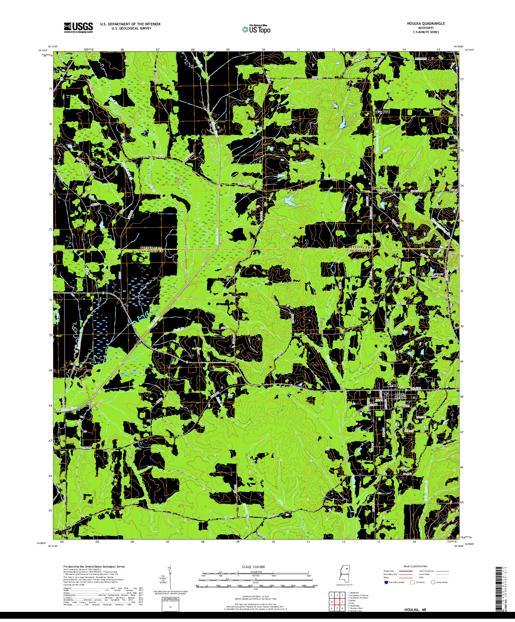 USGS US TOPO 7.5-MINUTE MAP FOR HOULKA, MS 2018