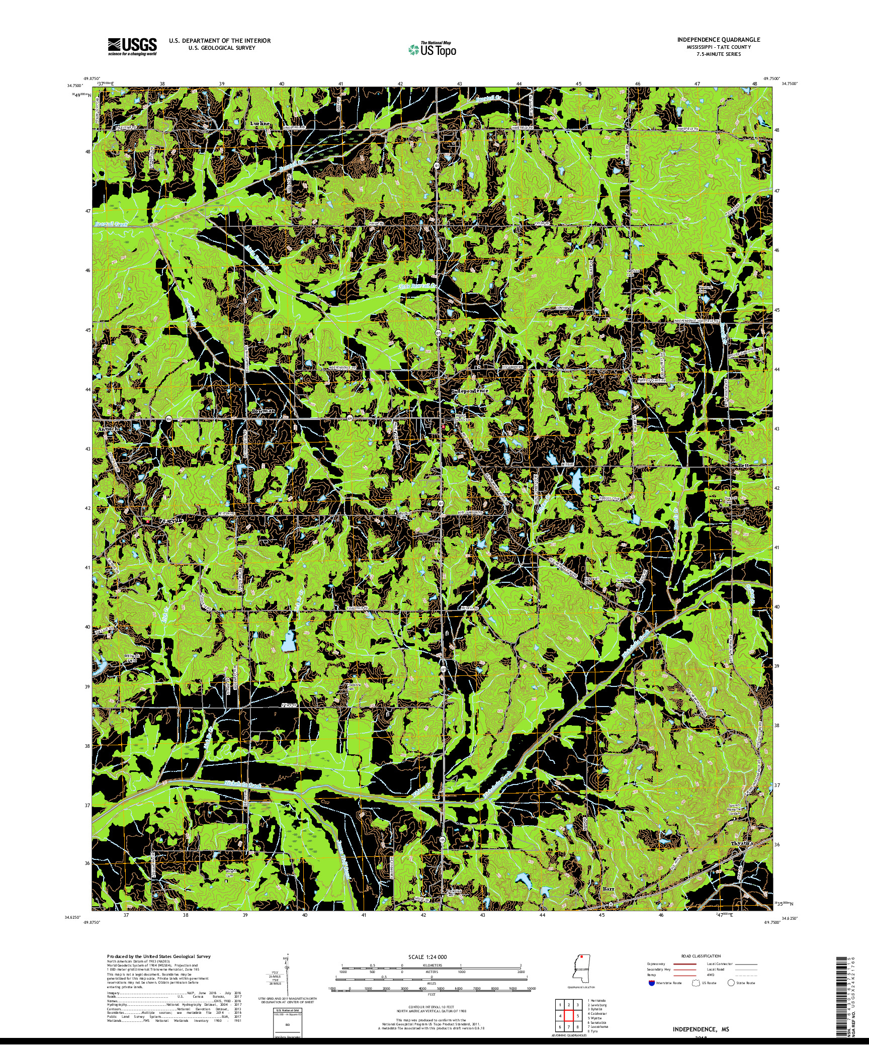 USGS US TOPO 7.5-MINUTE MAP FOR INDEPENDENCE, MS 2018