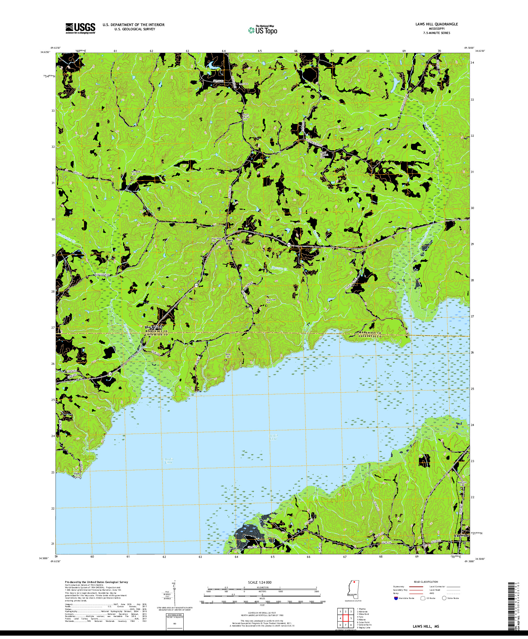 USGS US TOPO 7.5-MINUTE MAP FOR LAWS HILL, MS 2018