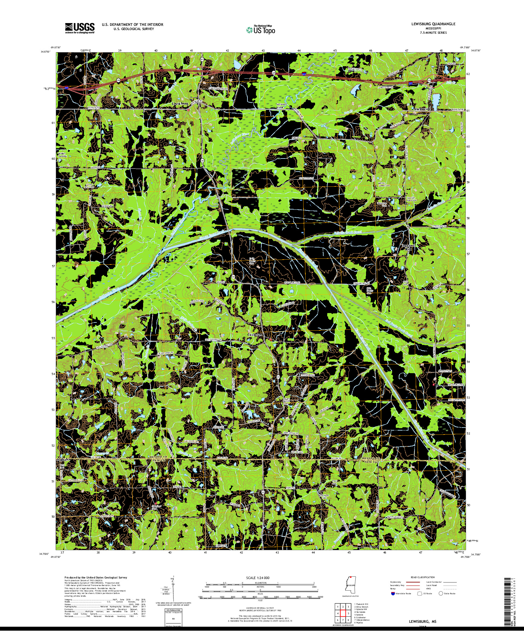 USGS US TOPO 7.5-MINUTE MAP FOR LEWISBURG, MS 2018