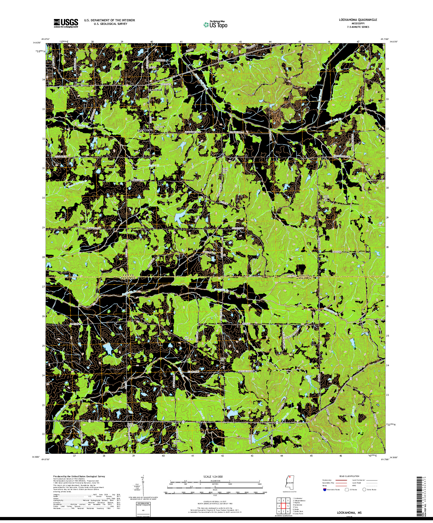 USGS US TOPO 7.5-MINUTE MAP FOR LOOXAHOMA, MS 2018