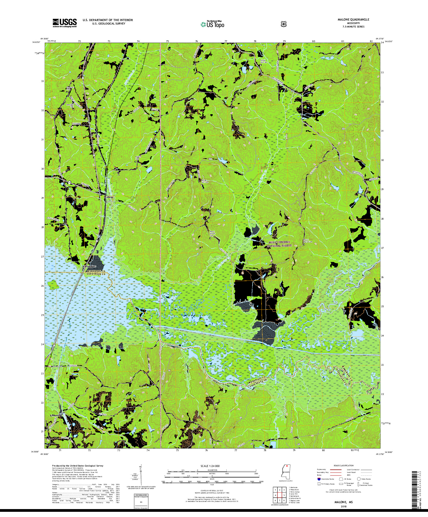 USGS US TOPO 7.5-MINUTE MAP FOR MALONE, MS 2018