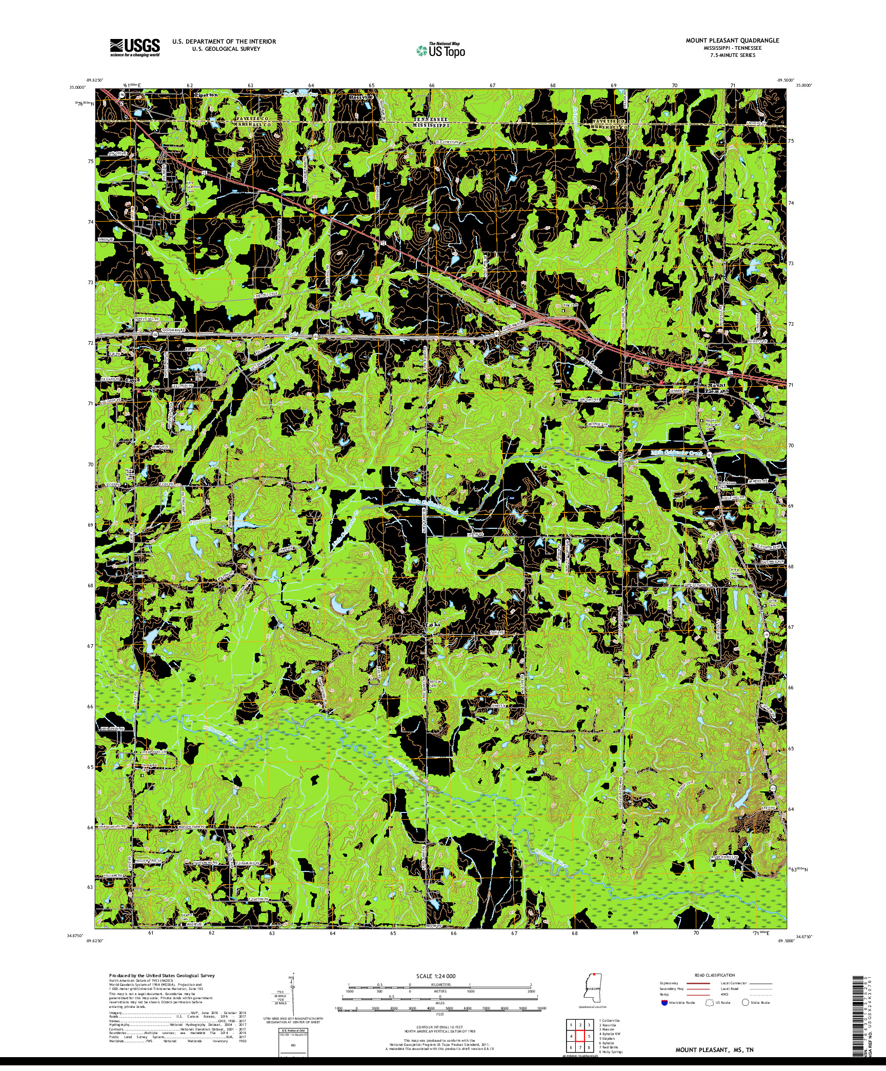 USGS US TOPO 7.5-MINUTE MAP FOR MOUNT PLEASANT, MS,TN 2018