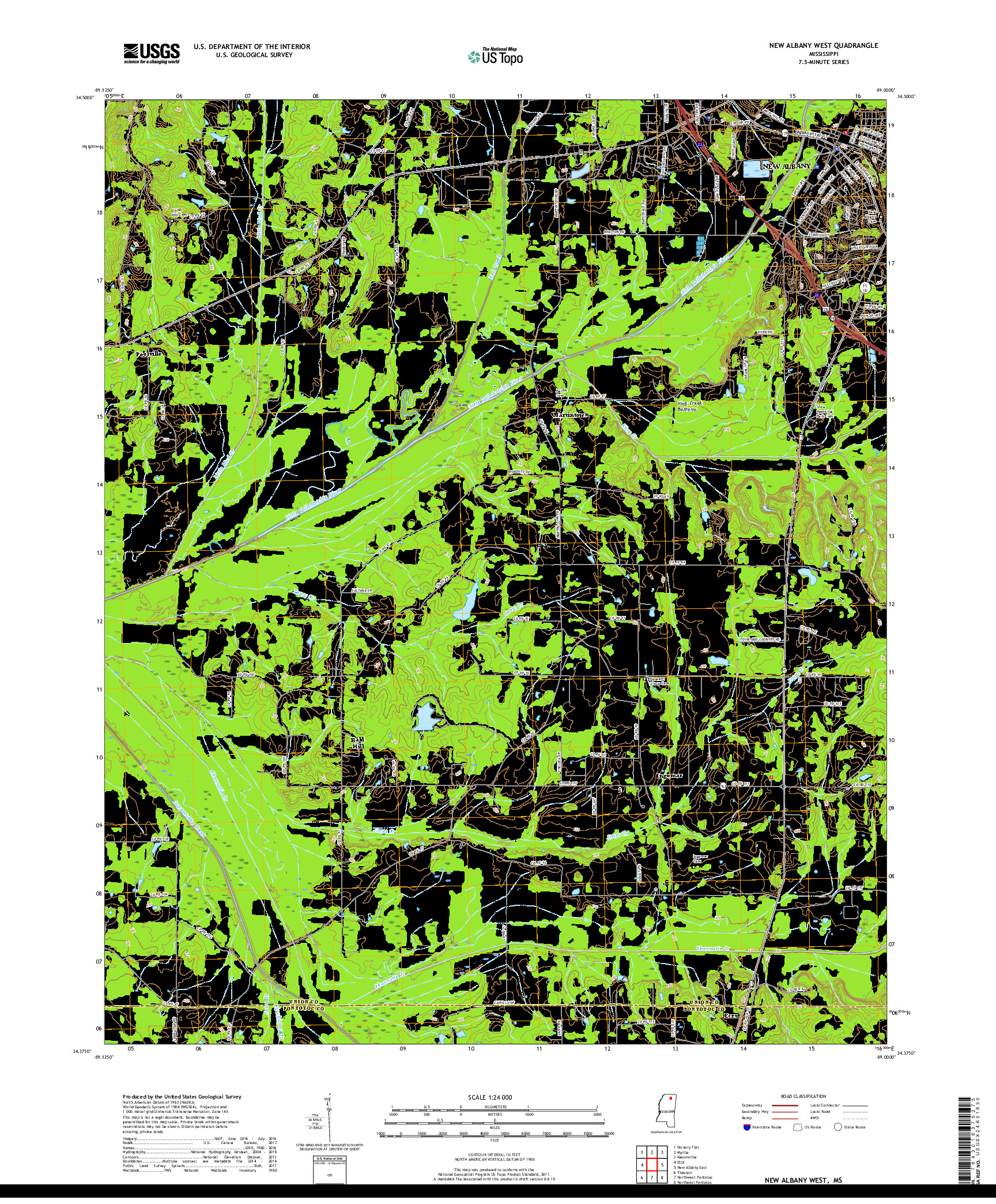 USGS US TOPO 7.5-MINUTE MAP FOR NEW ALBANY WEST, MS 2018