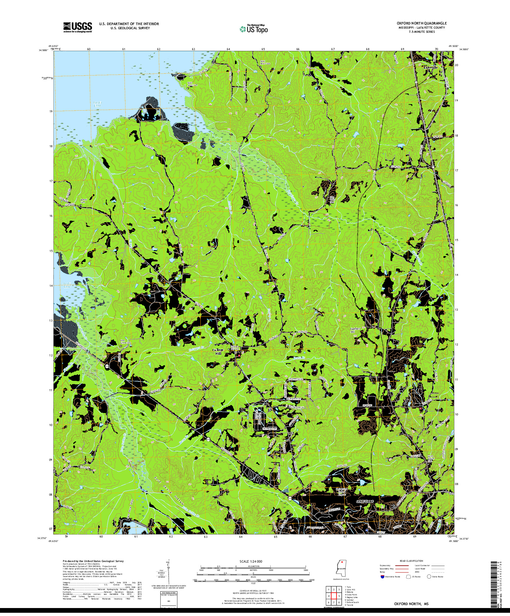 USGS US TOPO 7.5-MINUTE MAP FOR OXFORD NORTH, MS 2018