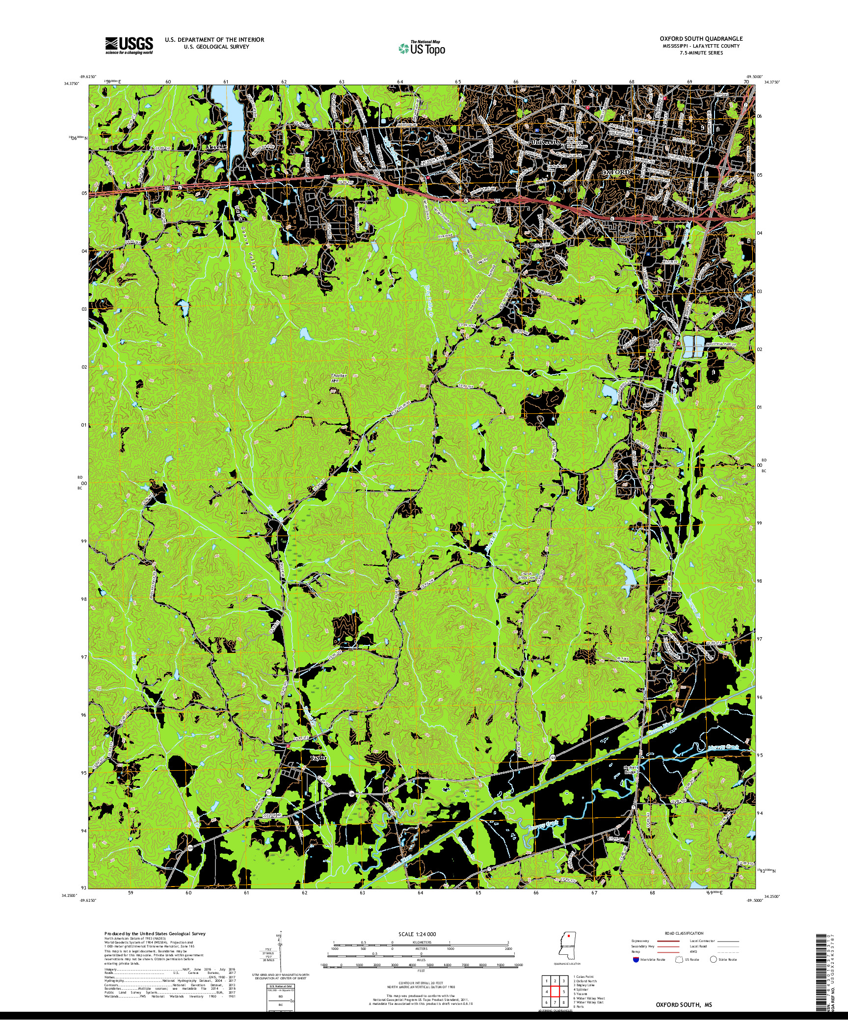 USGS US TOPO 7.5-MINUTE MAP FOR OXFORD SOUTH, MS 2018