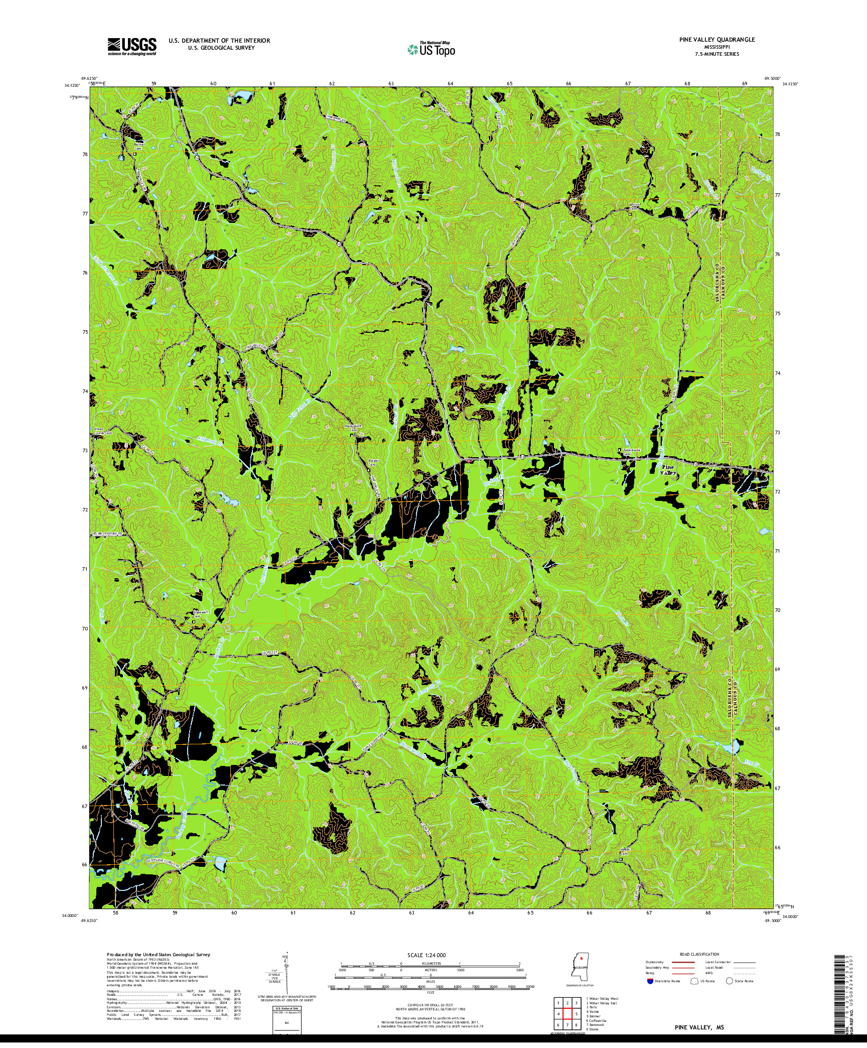 USGS US TOPO 7.5-MINUTE MAP FOR PINE VALLEY, MS 2018