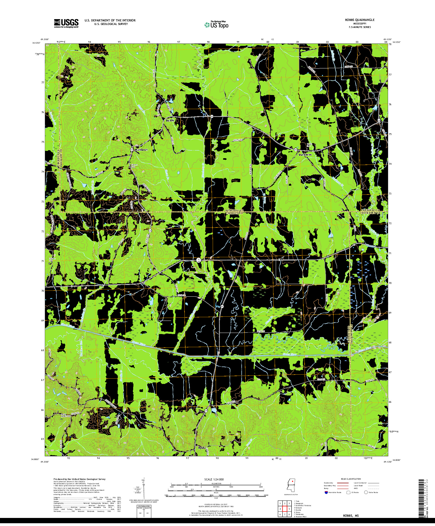 USGS US TOPO 7.5-MINUTE MAP FOR ROBBS, MS 2018