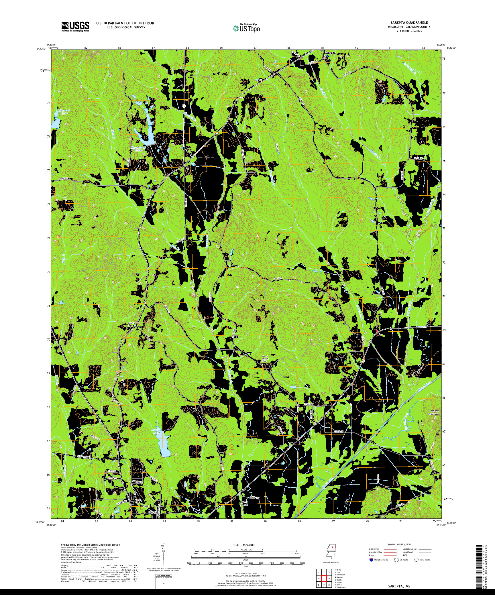 USGS US TOPO 7.5-MINUTE MAP FOR SAREPTA, MS 2018