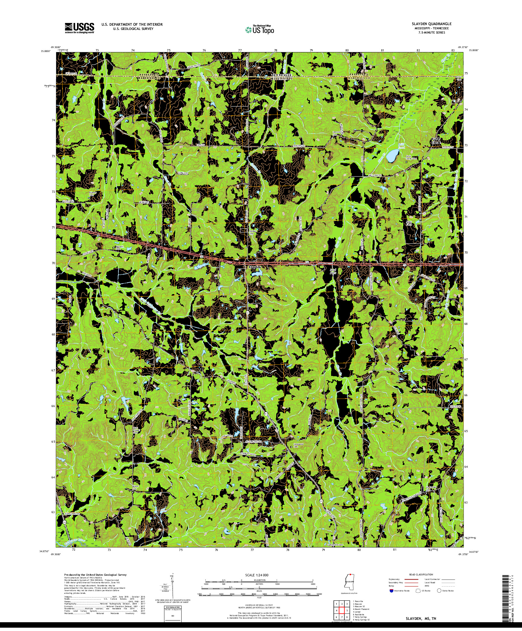 USGS US TOPO 7.5-MINUTE MAP FOR SLAYDEN, MS,TN 2018