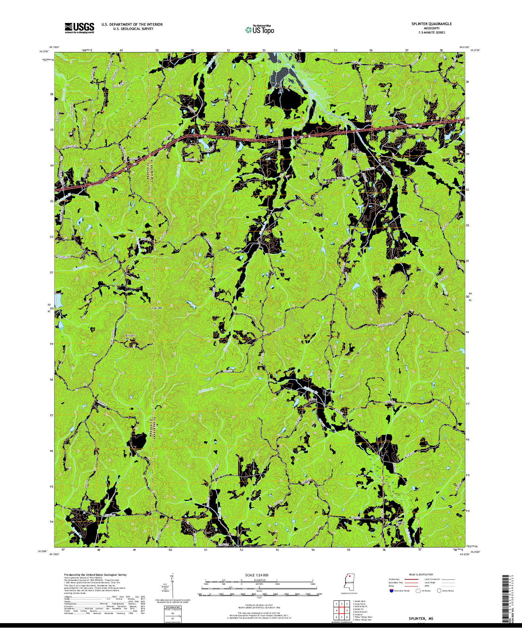 USGS US TOPO 7.5-MINUTE MAP FOR SPLINTER, MS 2018