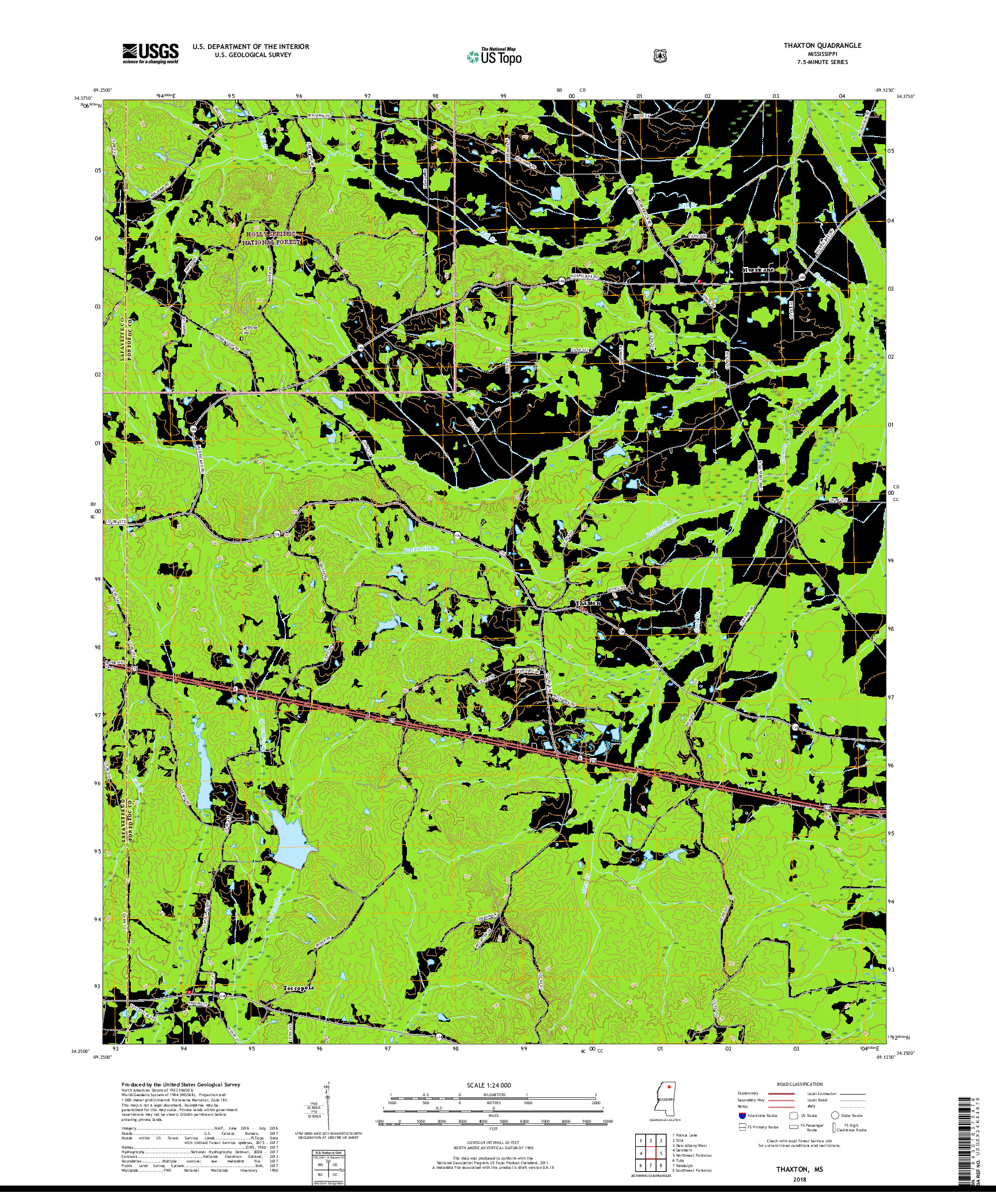 USGS US TOPO 7.5-MINUTE MAP FOR THAXTON, MS 2018