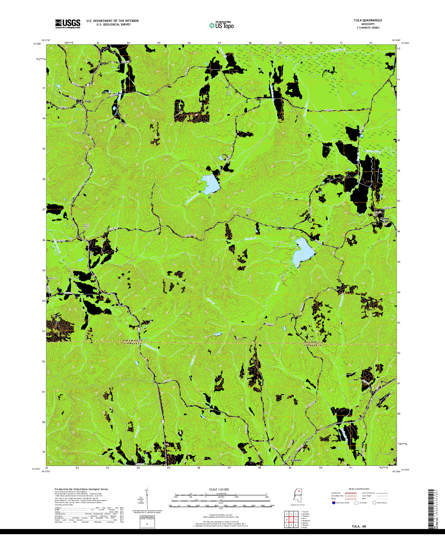 USGS US TOPO 7.5-MINUTE MAP FOR TULA, MS 2018