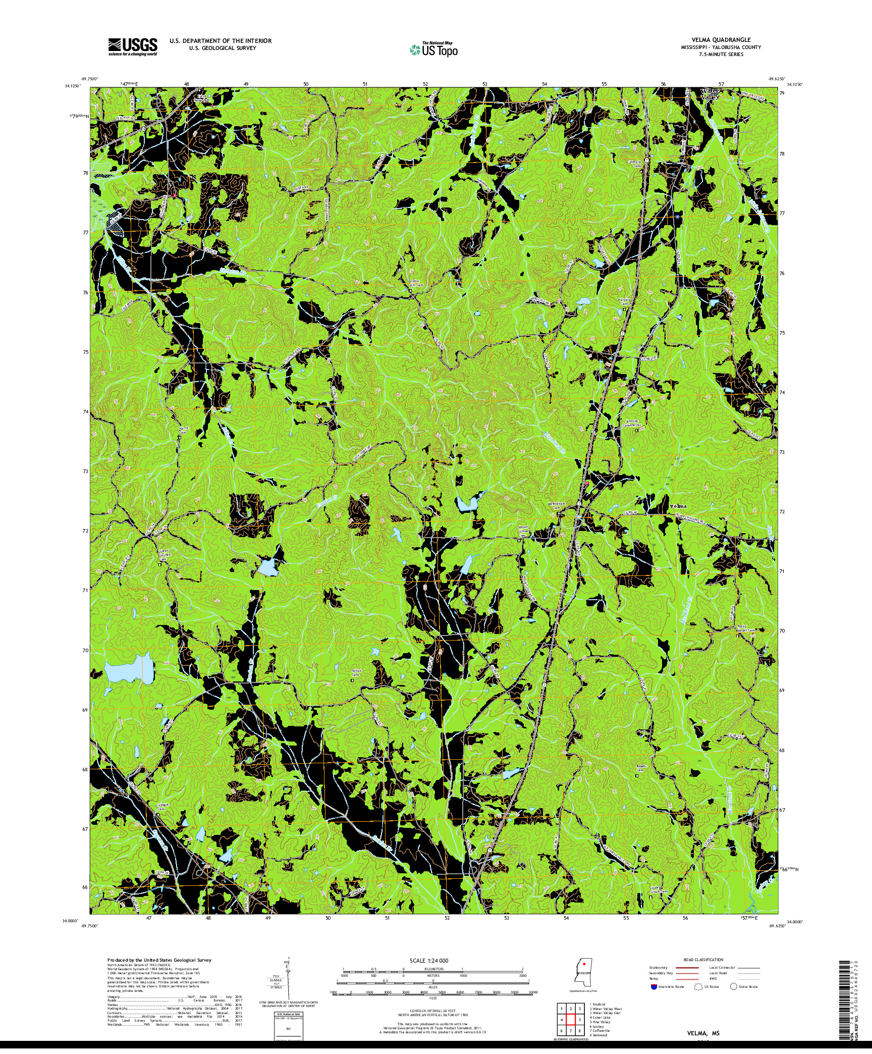 USGS US TOPO 7.5-MINUTE MAP FOR VELMA, MS 2018