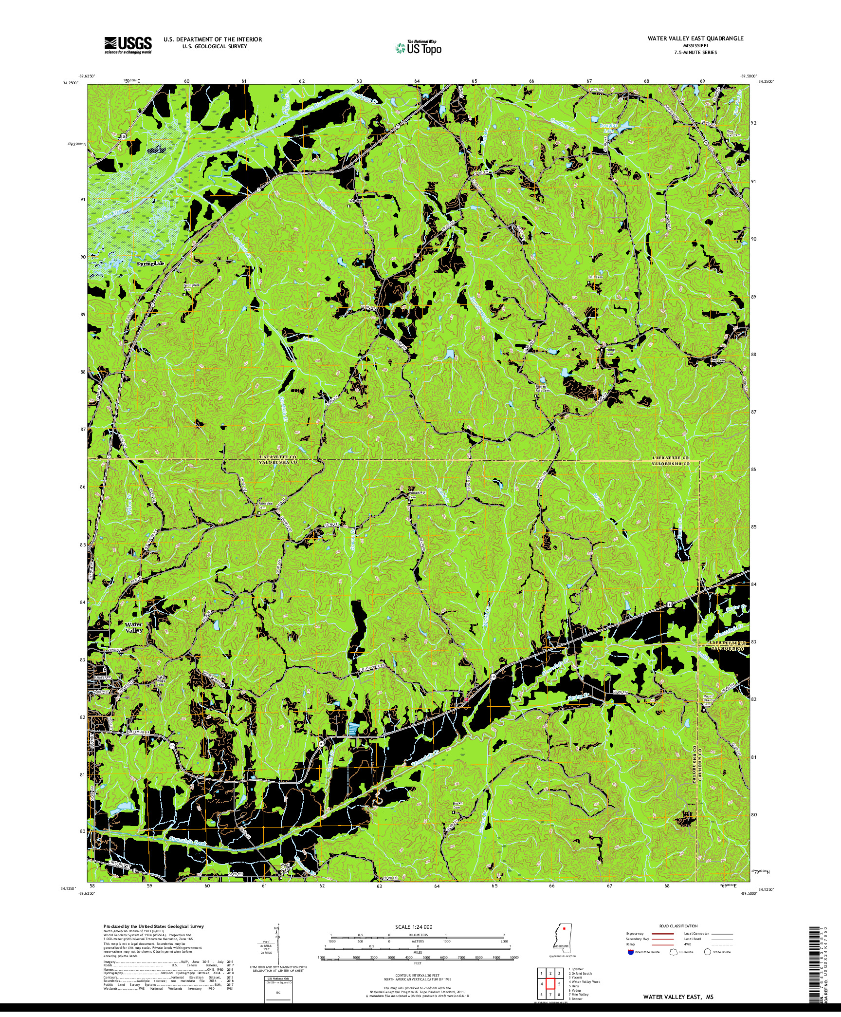 USGS US TOPO 7.5-MINUTE MAP FOR WATER VALLEY EAST, MS 2018