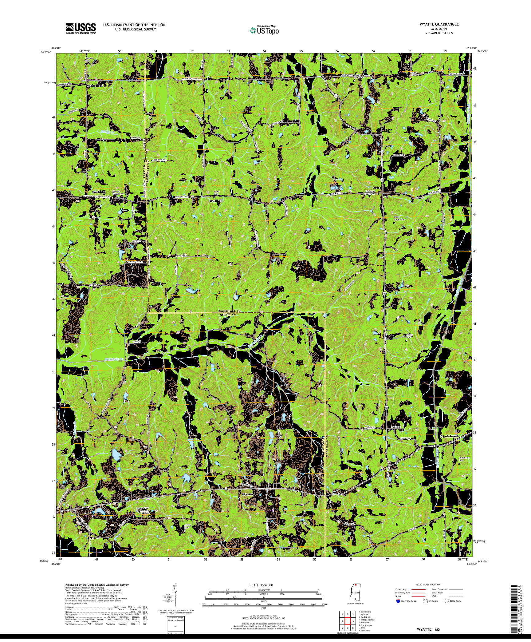 USGS US TOPO 7.5-MINUTE MAP FOR WYATTE, MS 2018