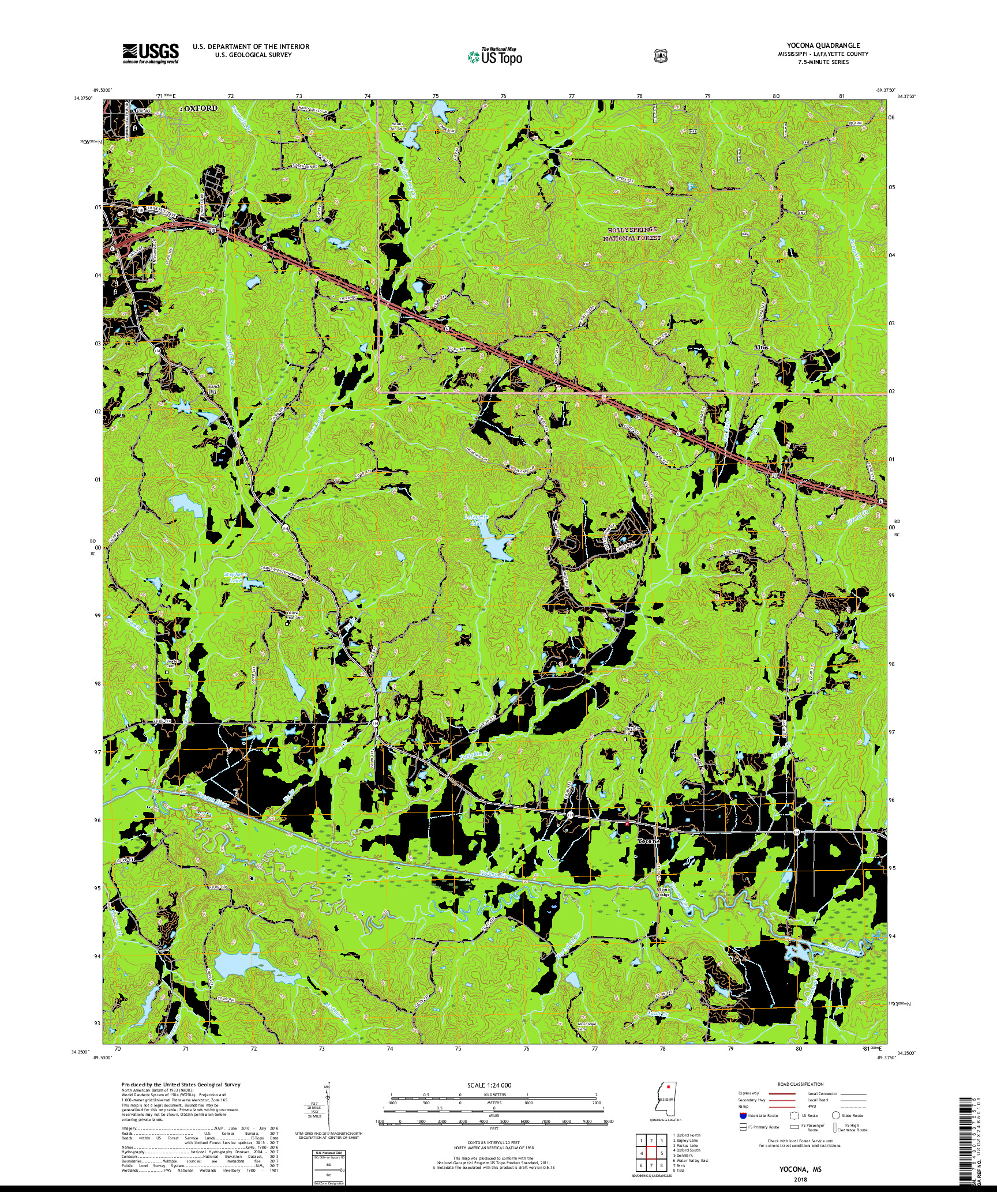 USGS US TOPO 7.5-MINUTE MAP FOR YOCONA, MS 2018