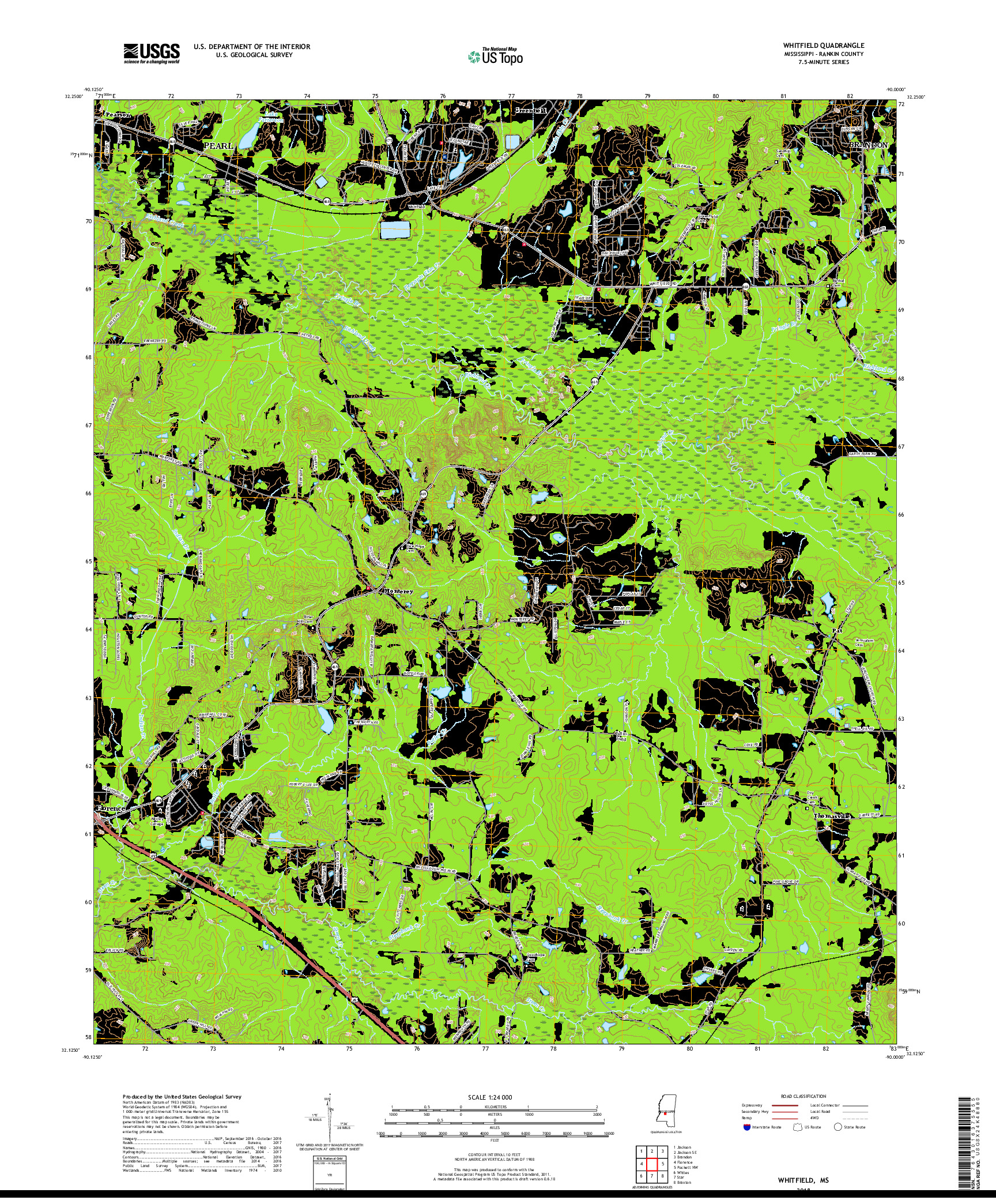 USGS US TOPO 7.5-MINUTE MAP FOR WHITFIELD, MS 2018