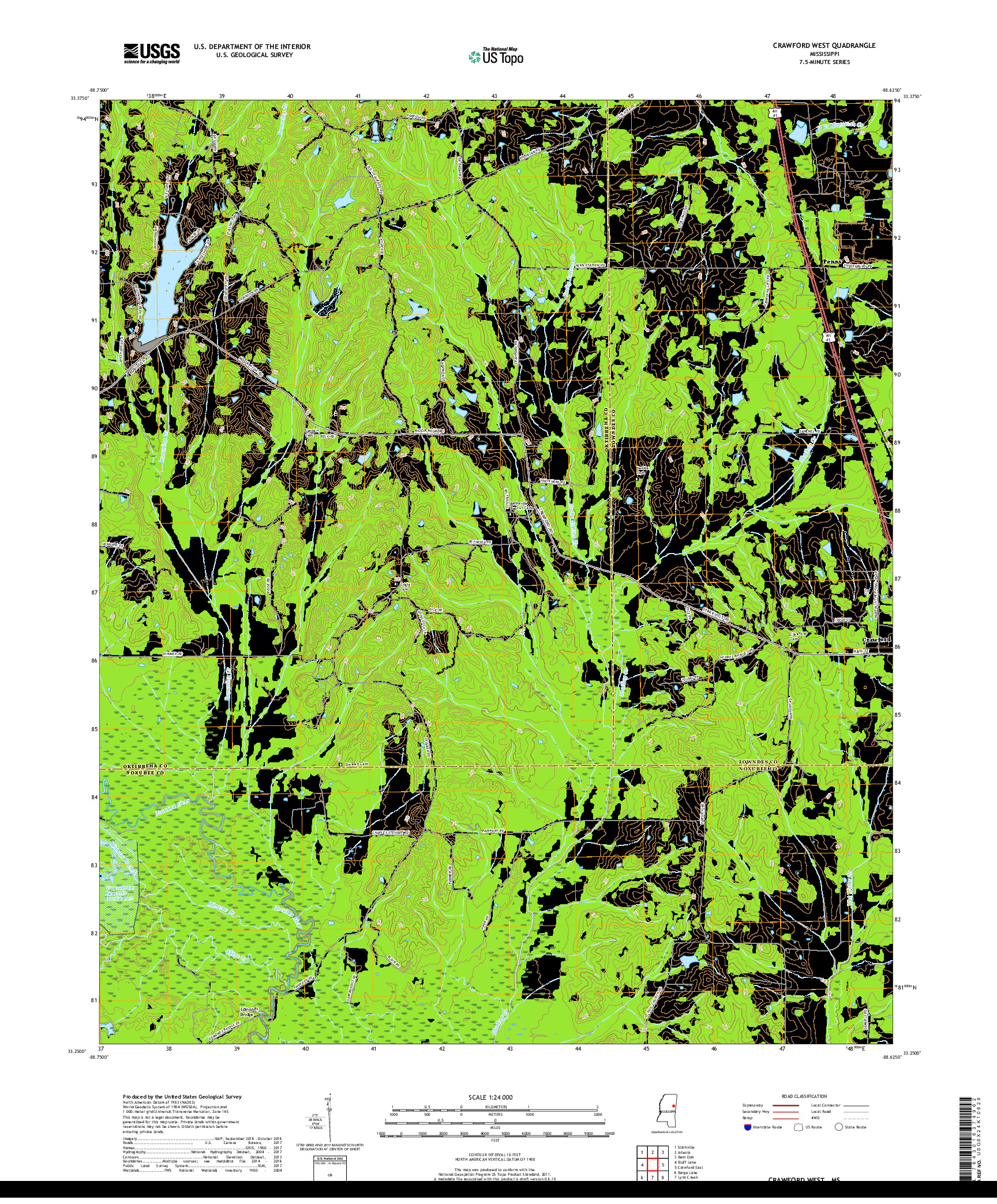 USGS US TOPO 7.5-MINUTE MAP FOR CRAWFORD WEST, MS 2018