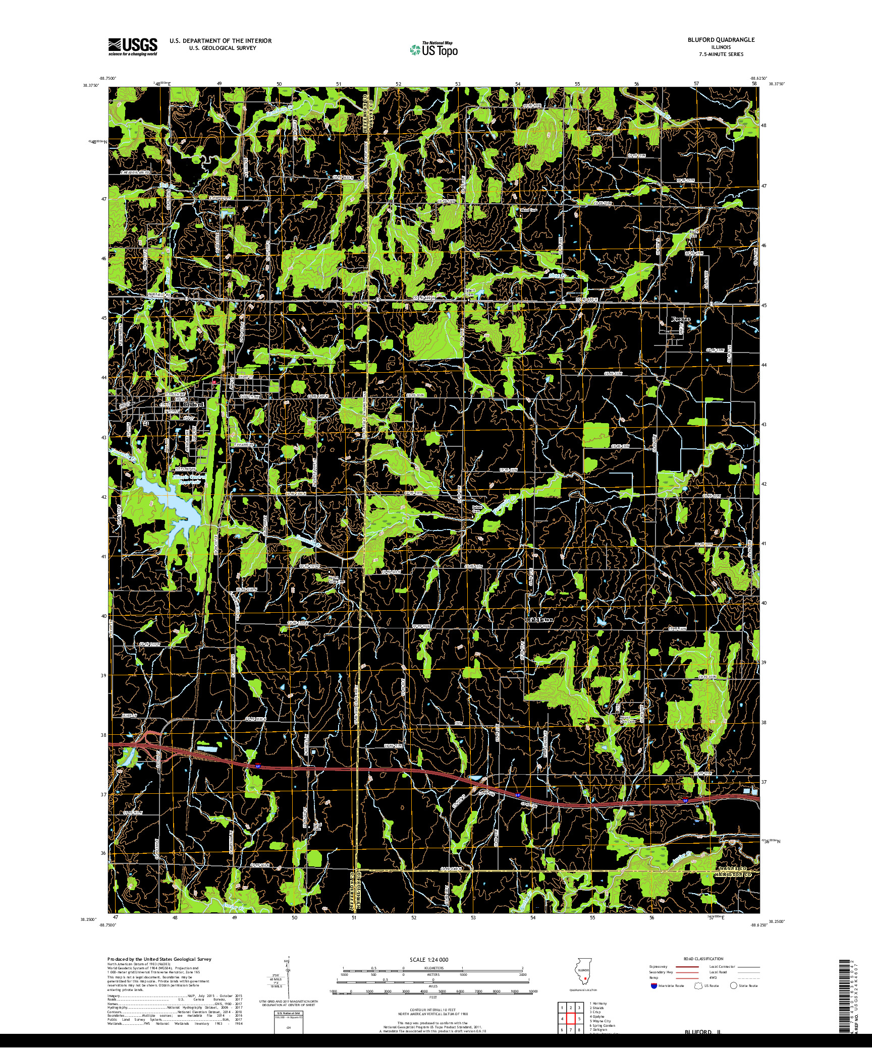 USGS US TOPO 7.5-MINUTE MAP FOR BLUFORD, IL 2018