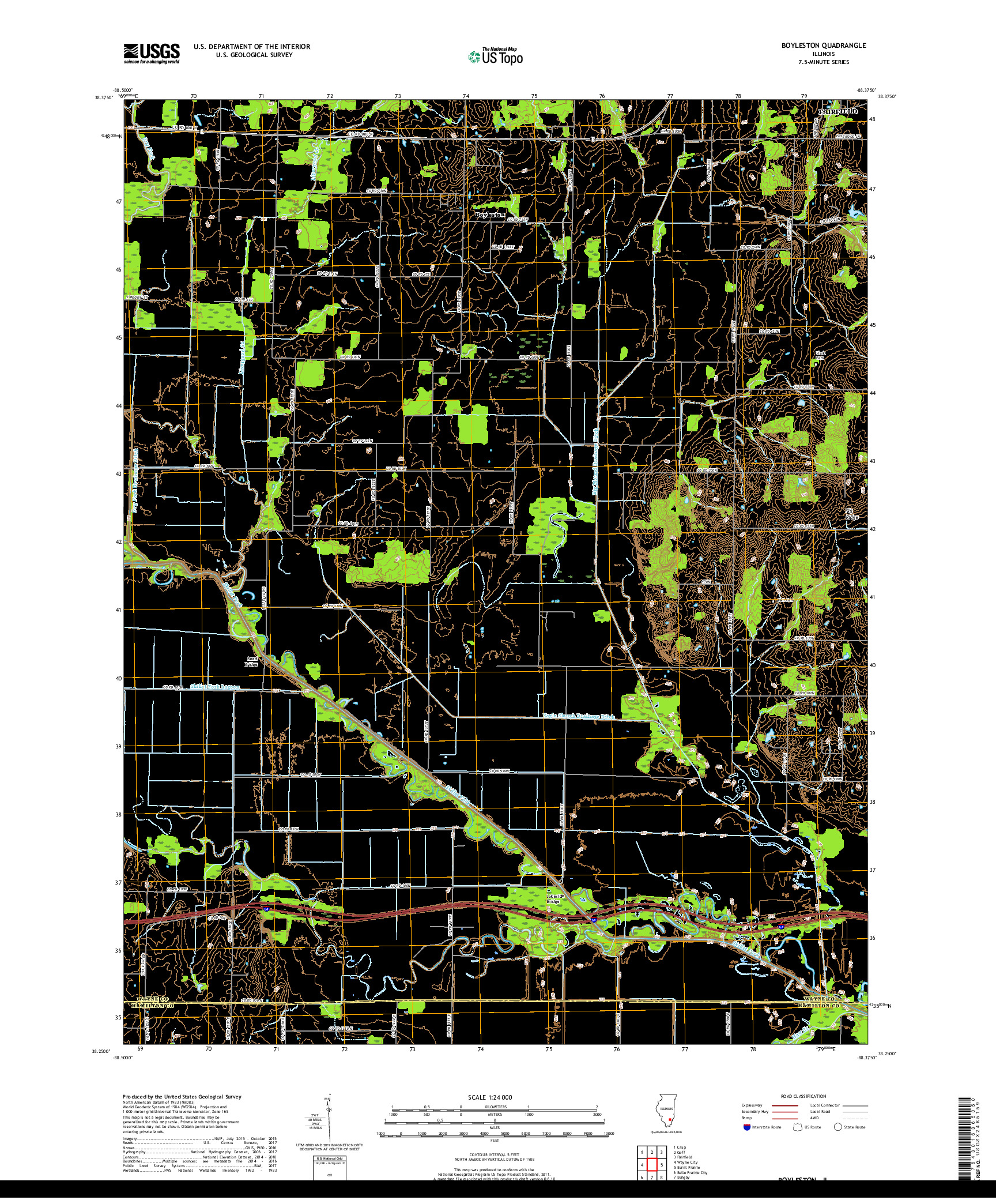 USGS US TOPO 7.5-MINUTE MAP FOR BOYLESTON, IL 2018